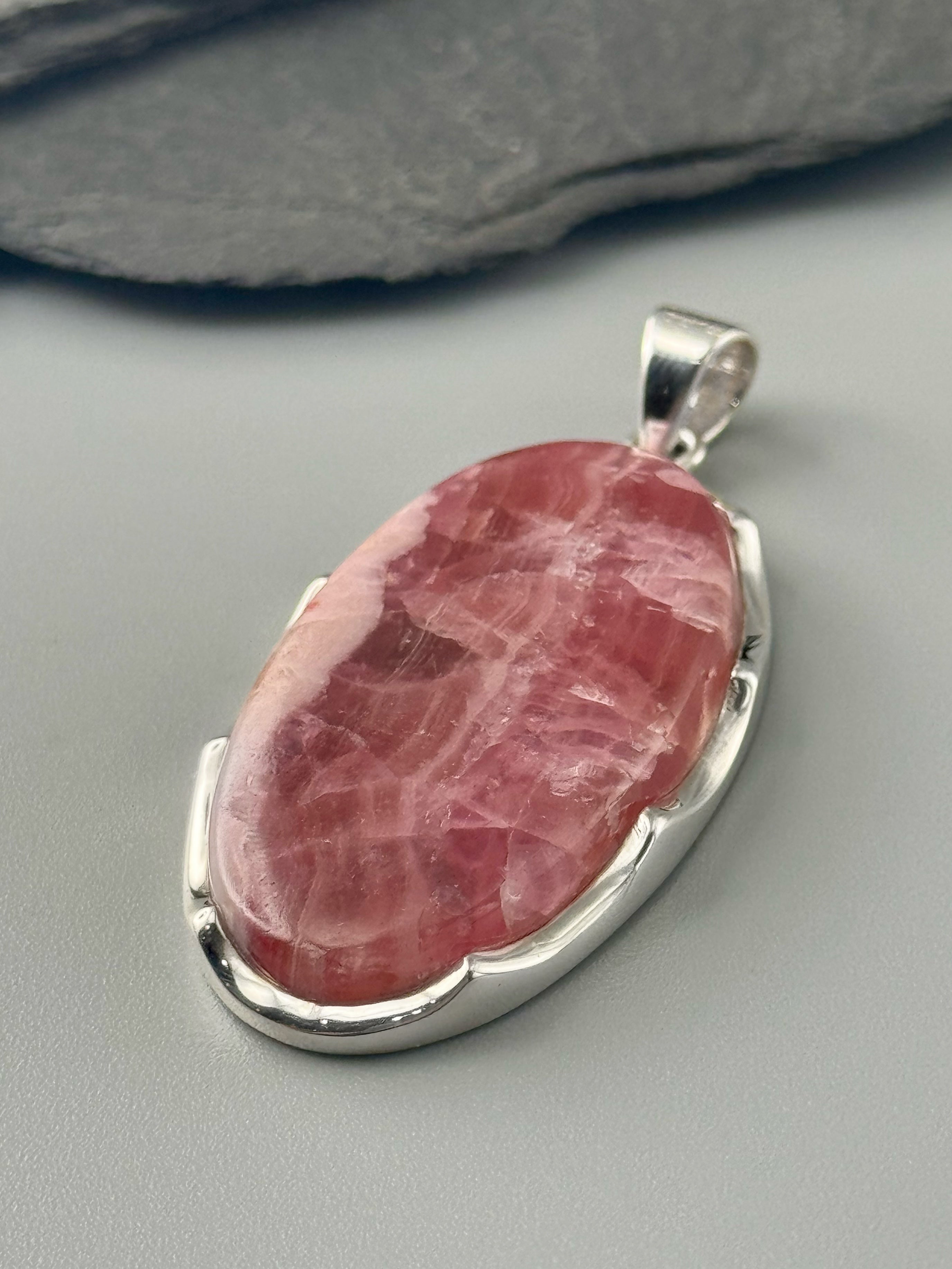 •RHODOCHROSITE OVAL - SCALLOPED - 1• sterling silver pendant