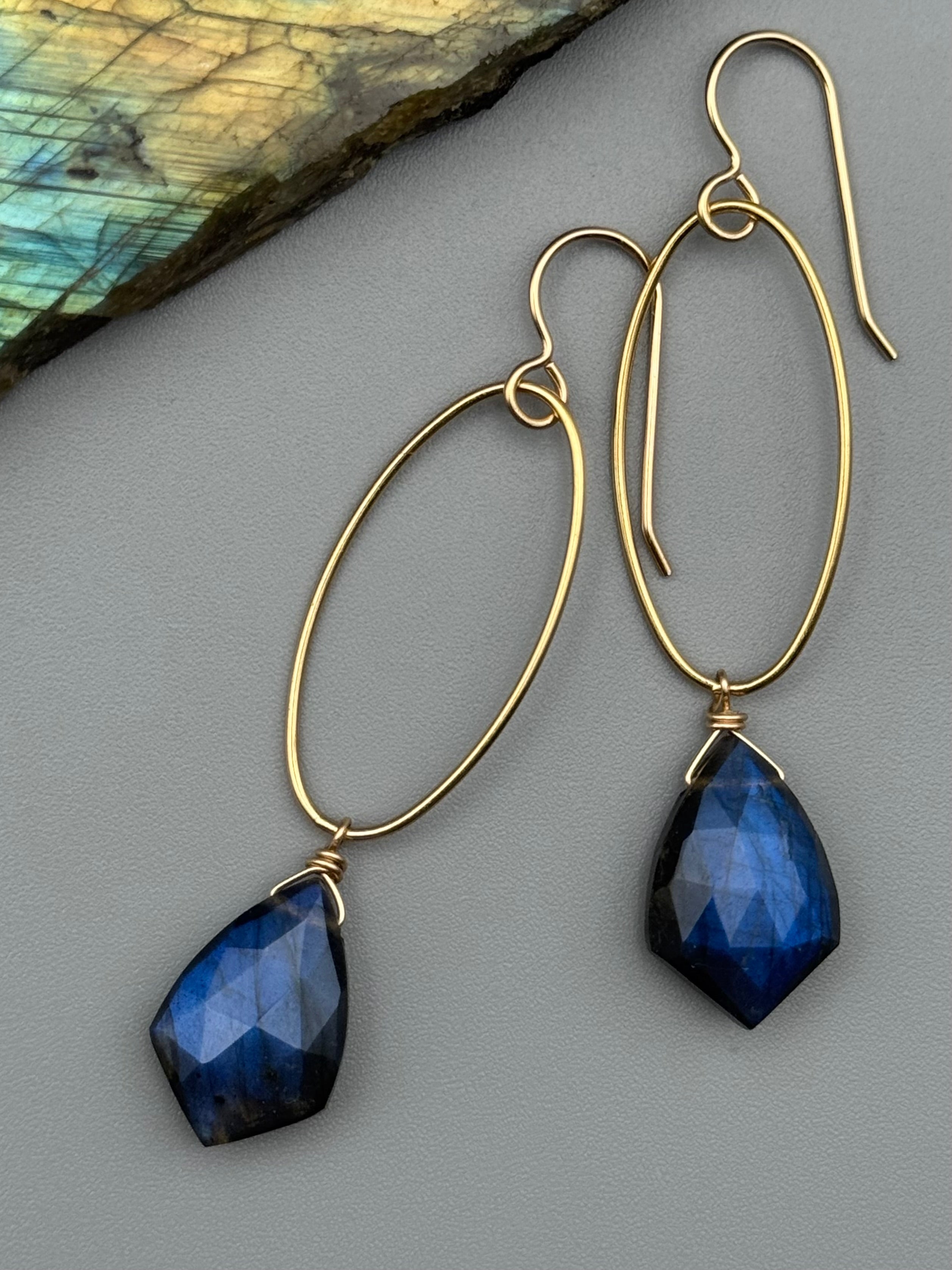 •IO• labradorite sparrow + gold earrings