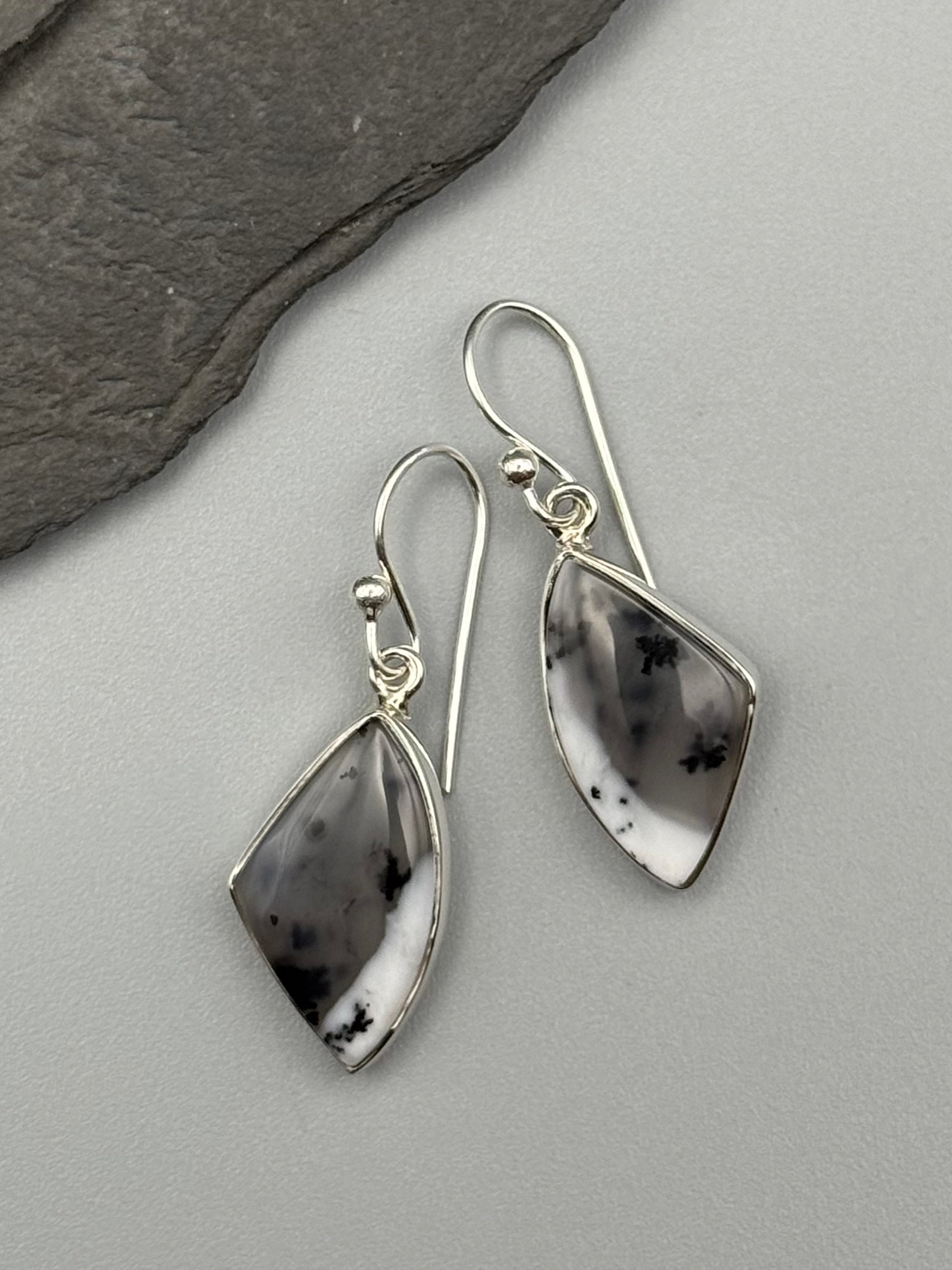 •DENDRITIC OPAL FREEFORM• silver dangle earrings