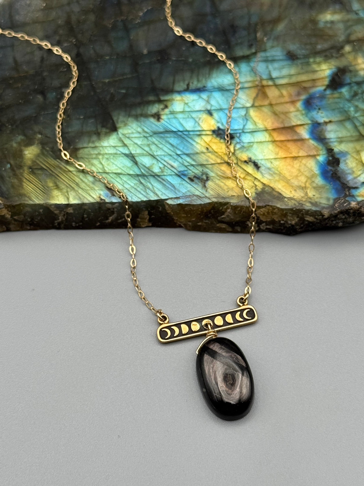 •NYX• hypersthene + gold necklace (17"-19" long)