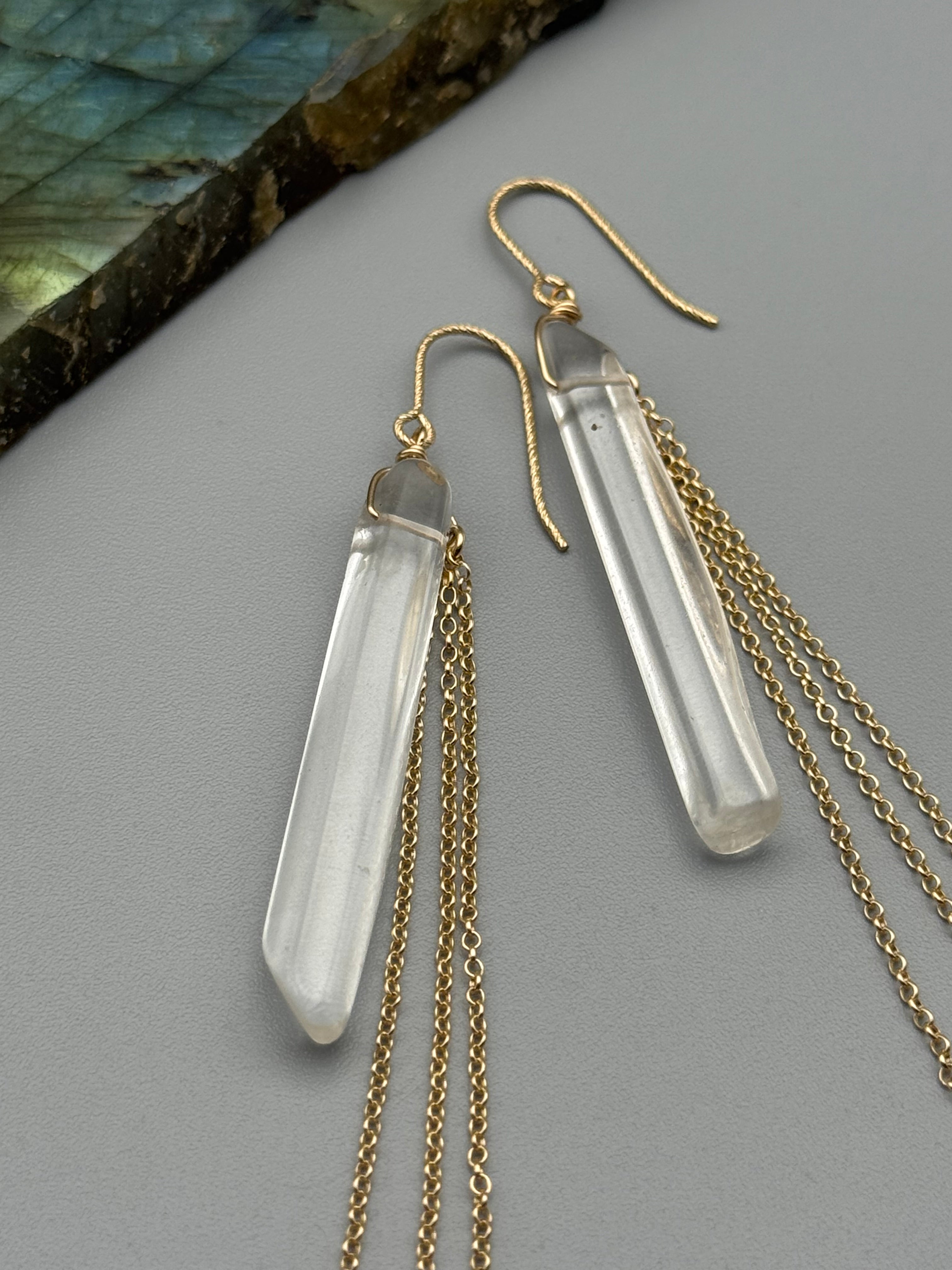 •FREE SWING• quartz point + gold earrings