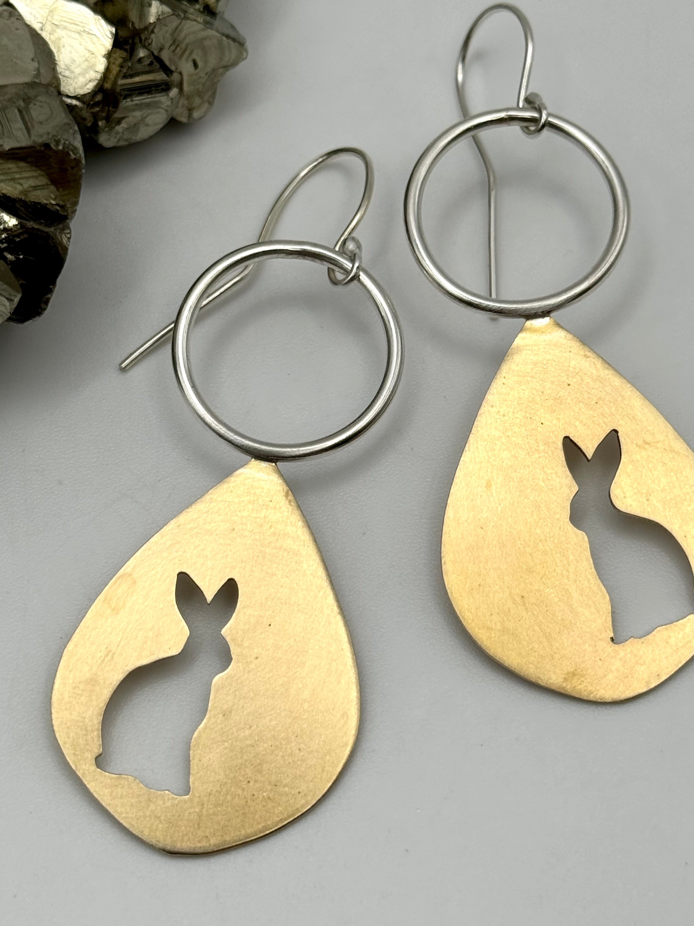 •WARREN• rabbit silhouette + mixed metal dangle earrings