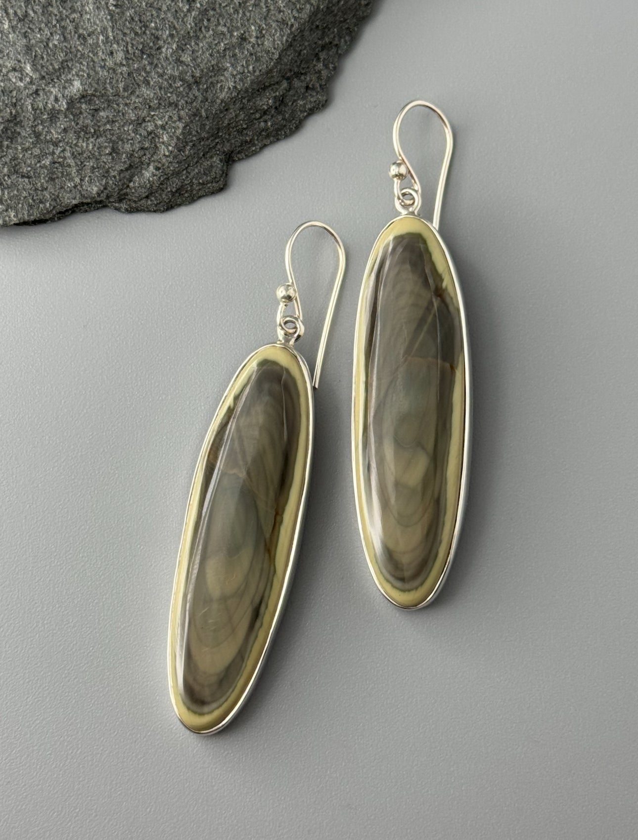 •IMPERIAL JASPER - ELONGATED OVAL• silver dangle earrings