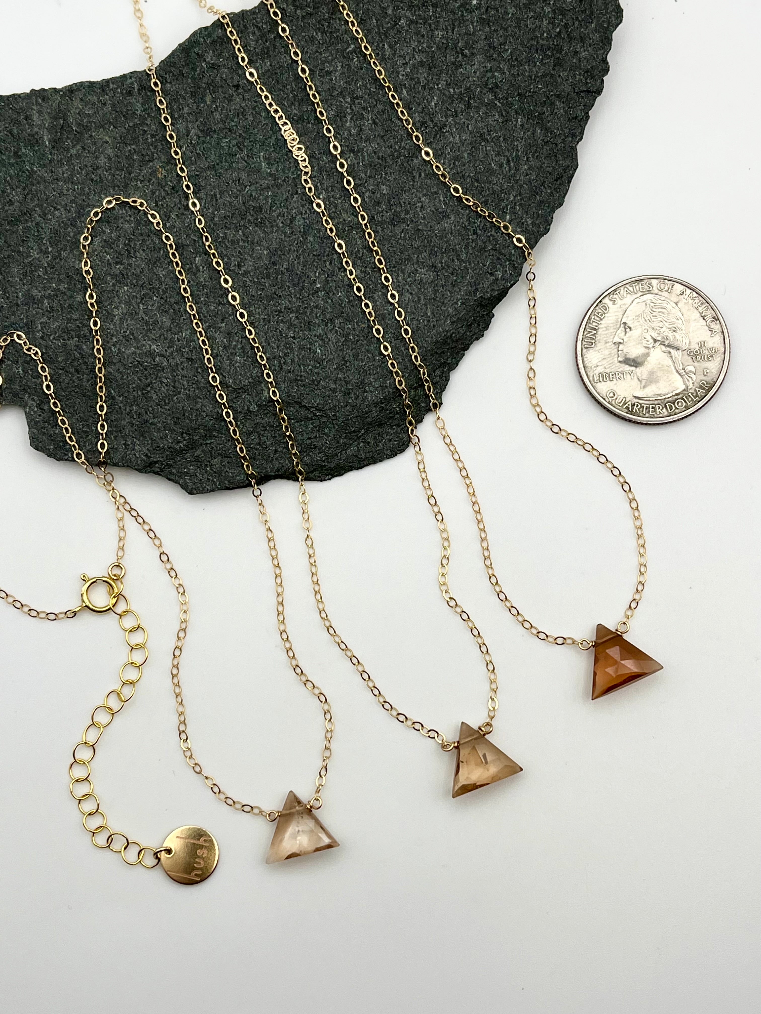 •STRAY• faceted imperial topaz triangle + gold necklace