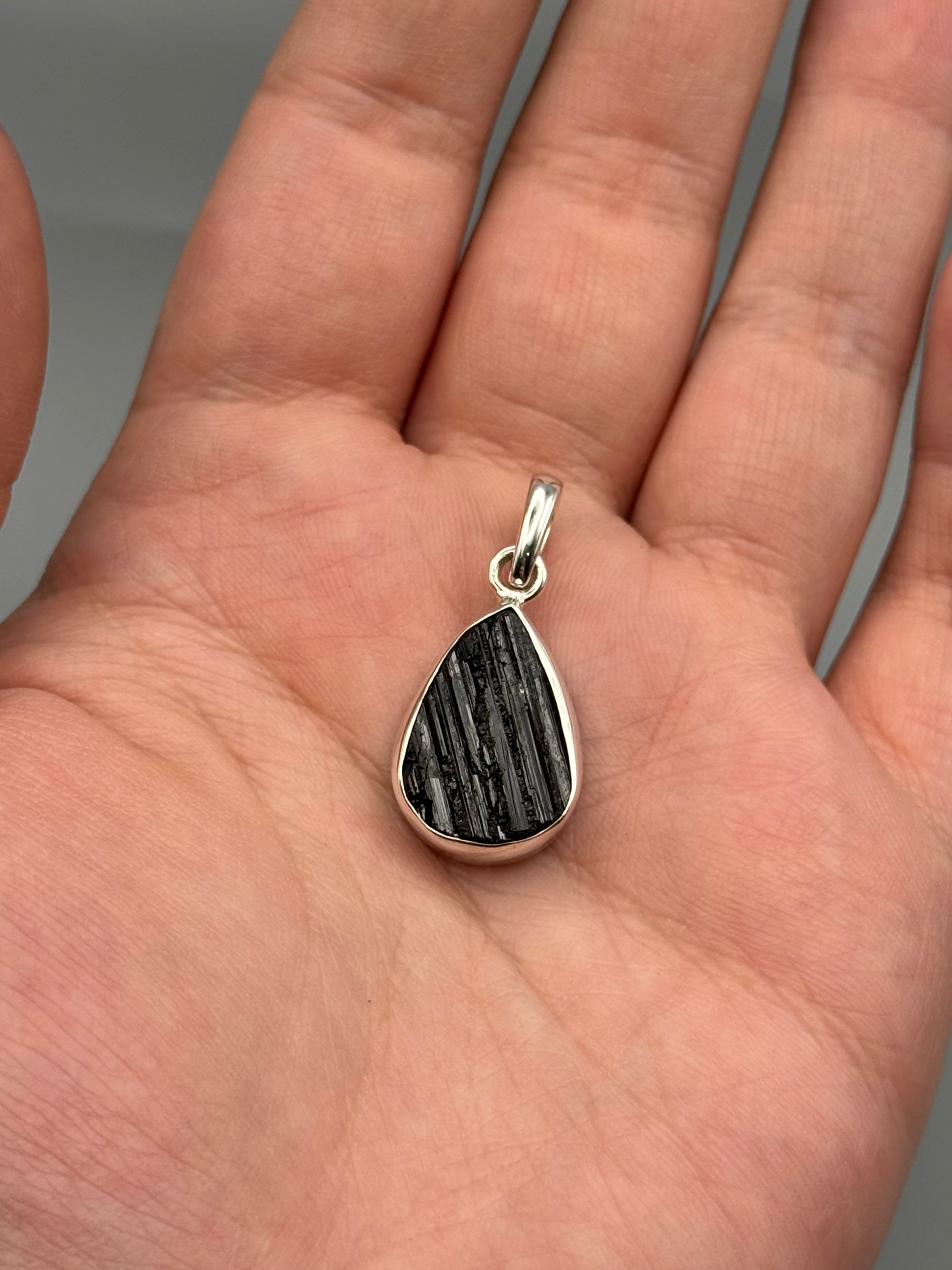 •BLACK TOURMALINE - LIL' TEAR 2• sterling silver pendant