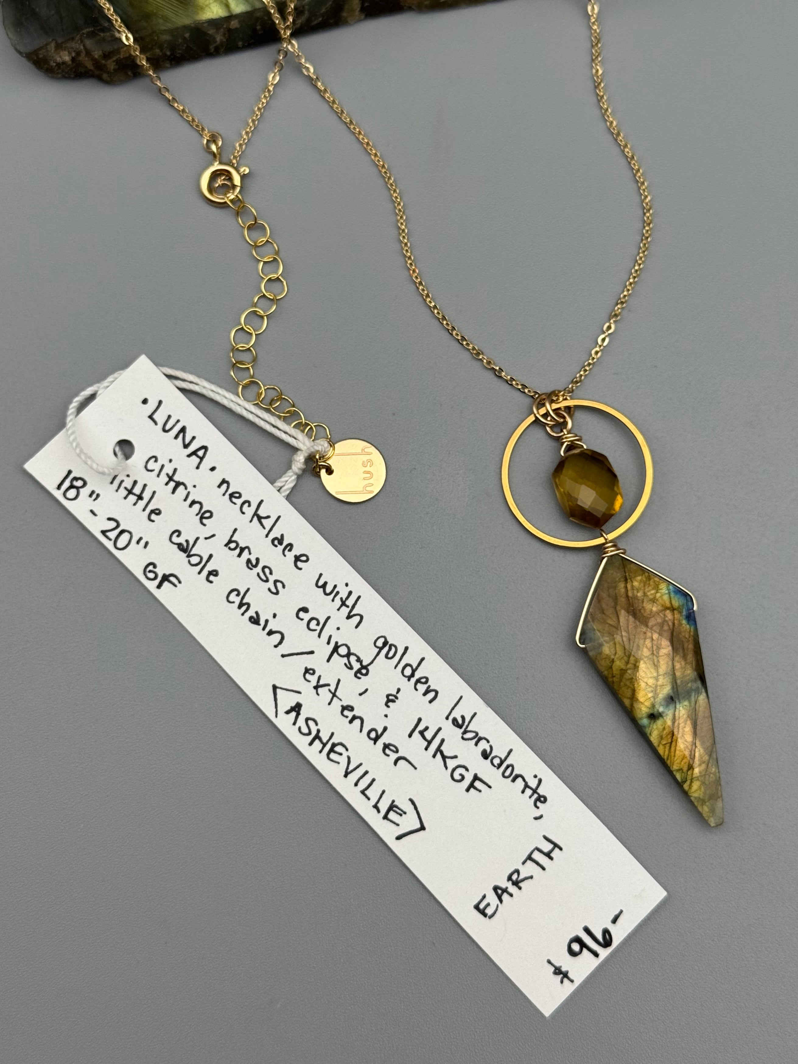 •LUNA• citrine + labradorite gold necklace (18"-20" long)