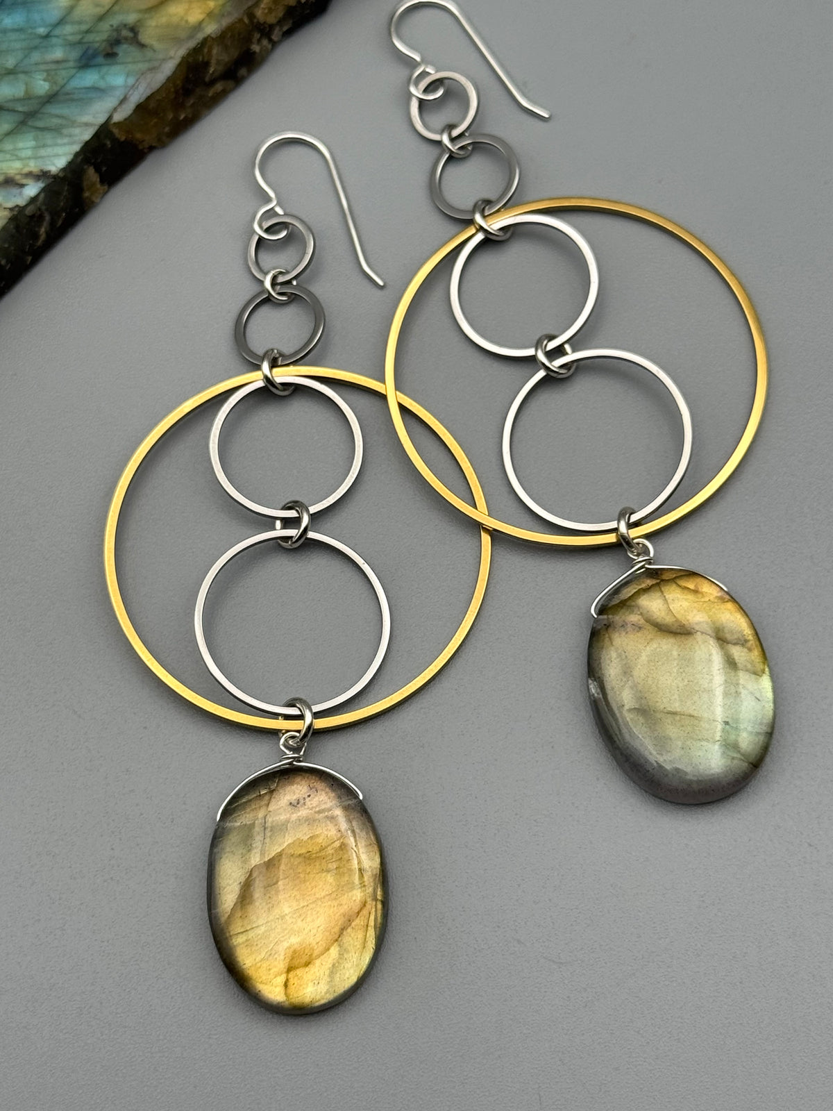 •ATARAXIA• golden labradorite + mixed metal earrings