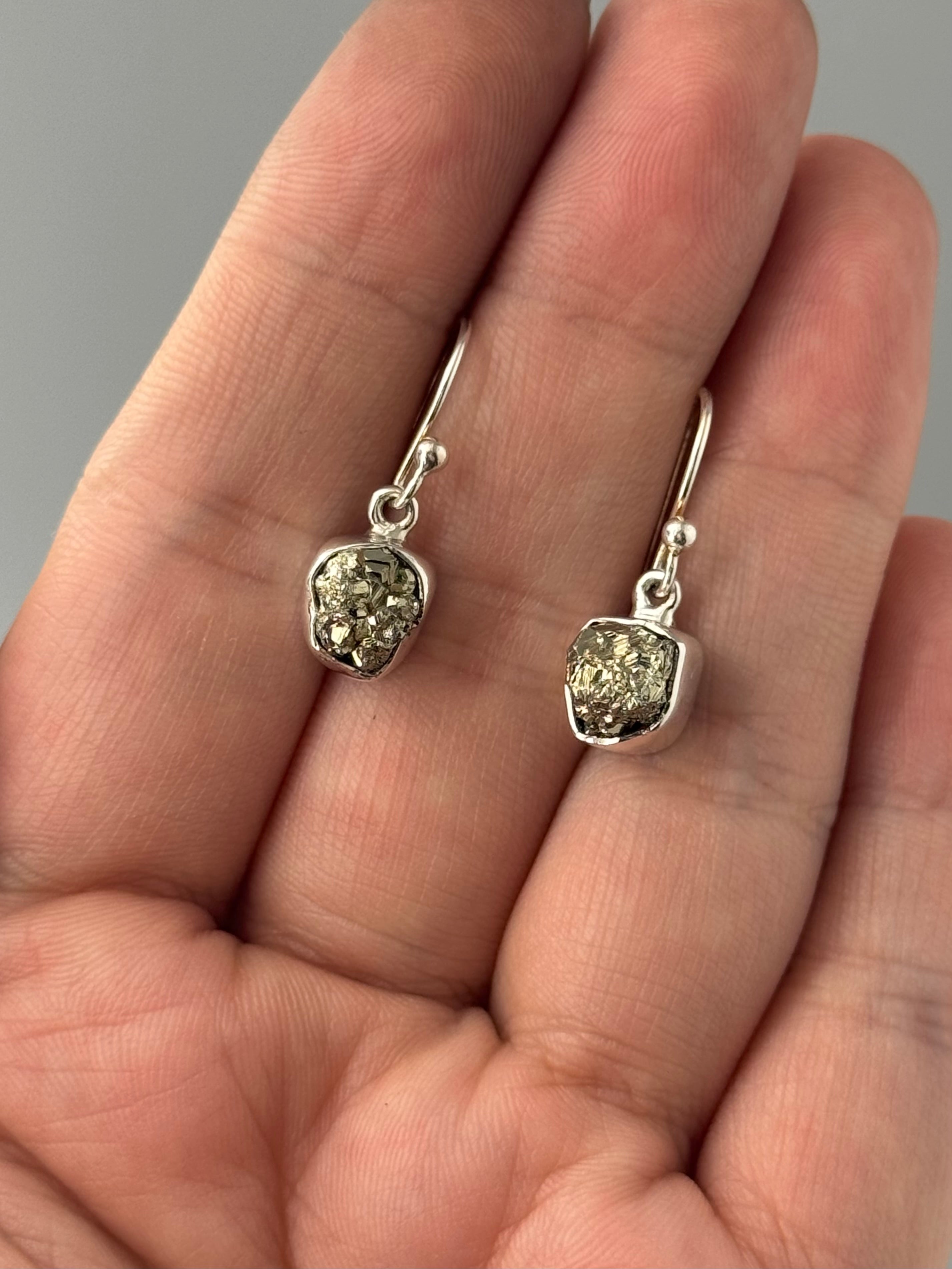 •PYRITE - ROUND FREEFORMS• silver dangle earrings