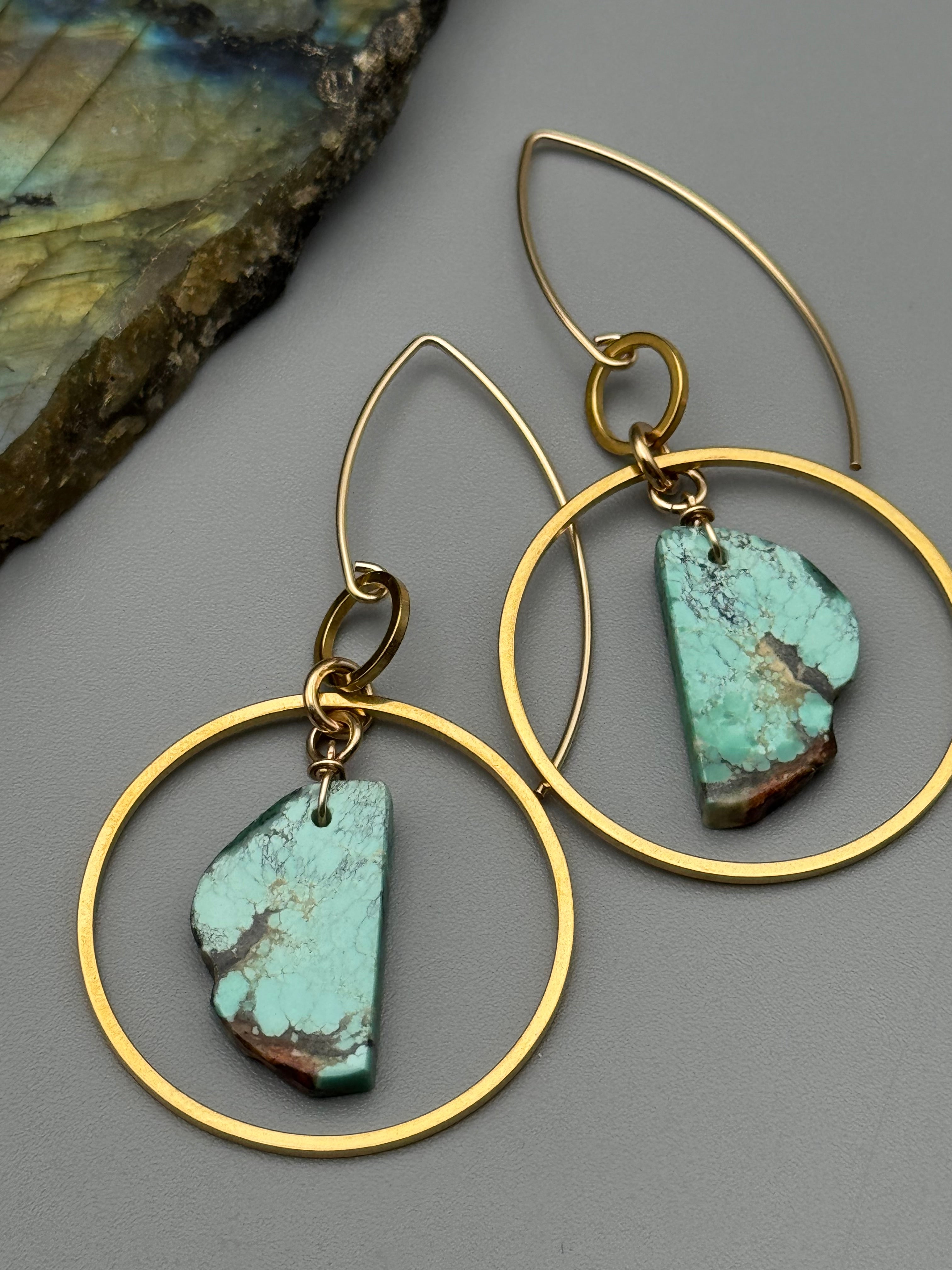 •EQUA LUNA• turquoise slab + gold earrings
