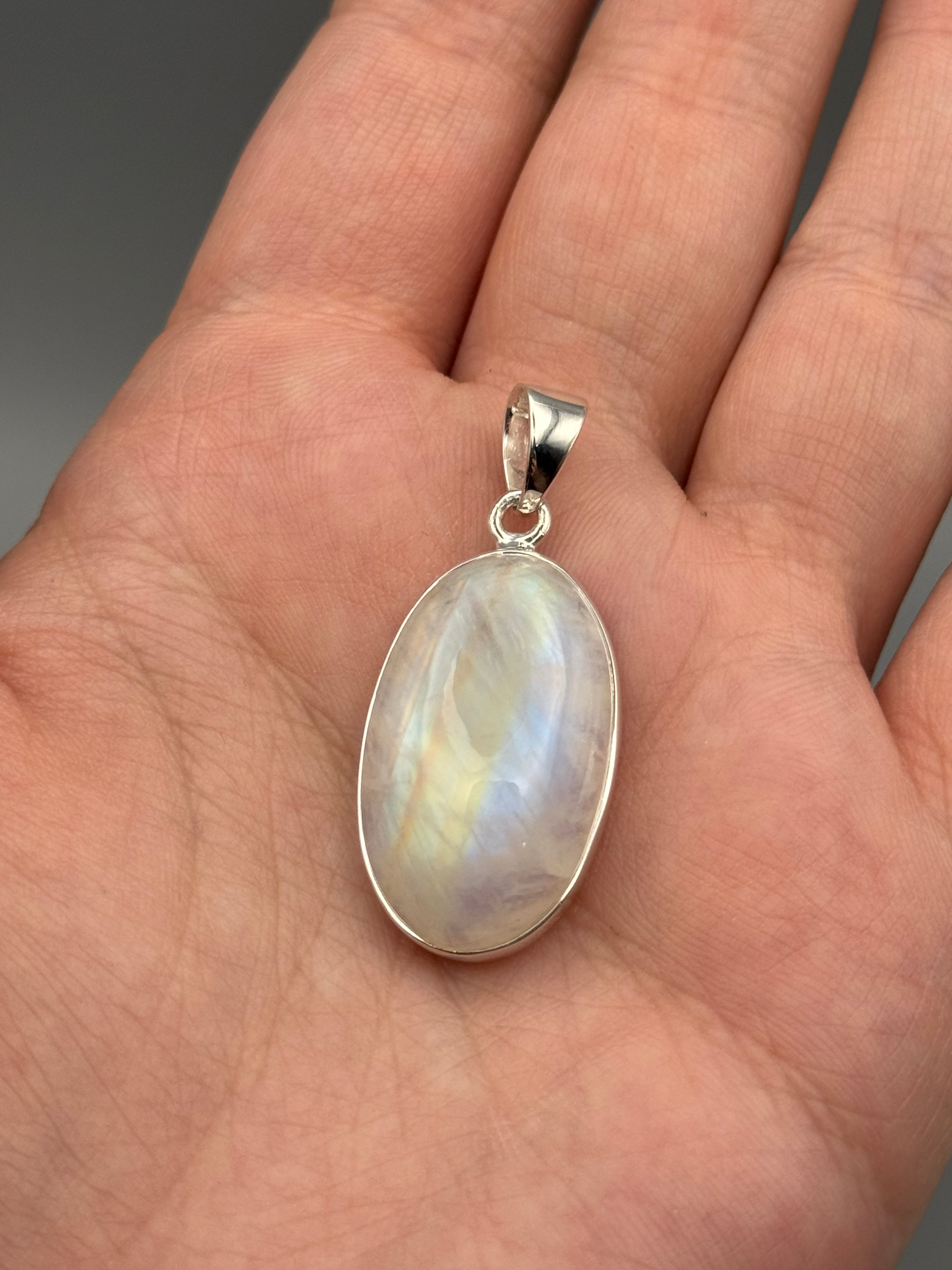 •RAINBOW MOONSTONE - OVAL 2• sterling silver pendant