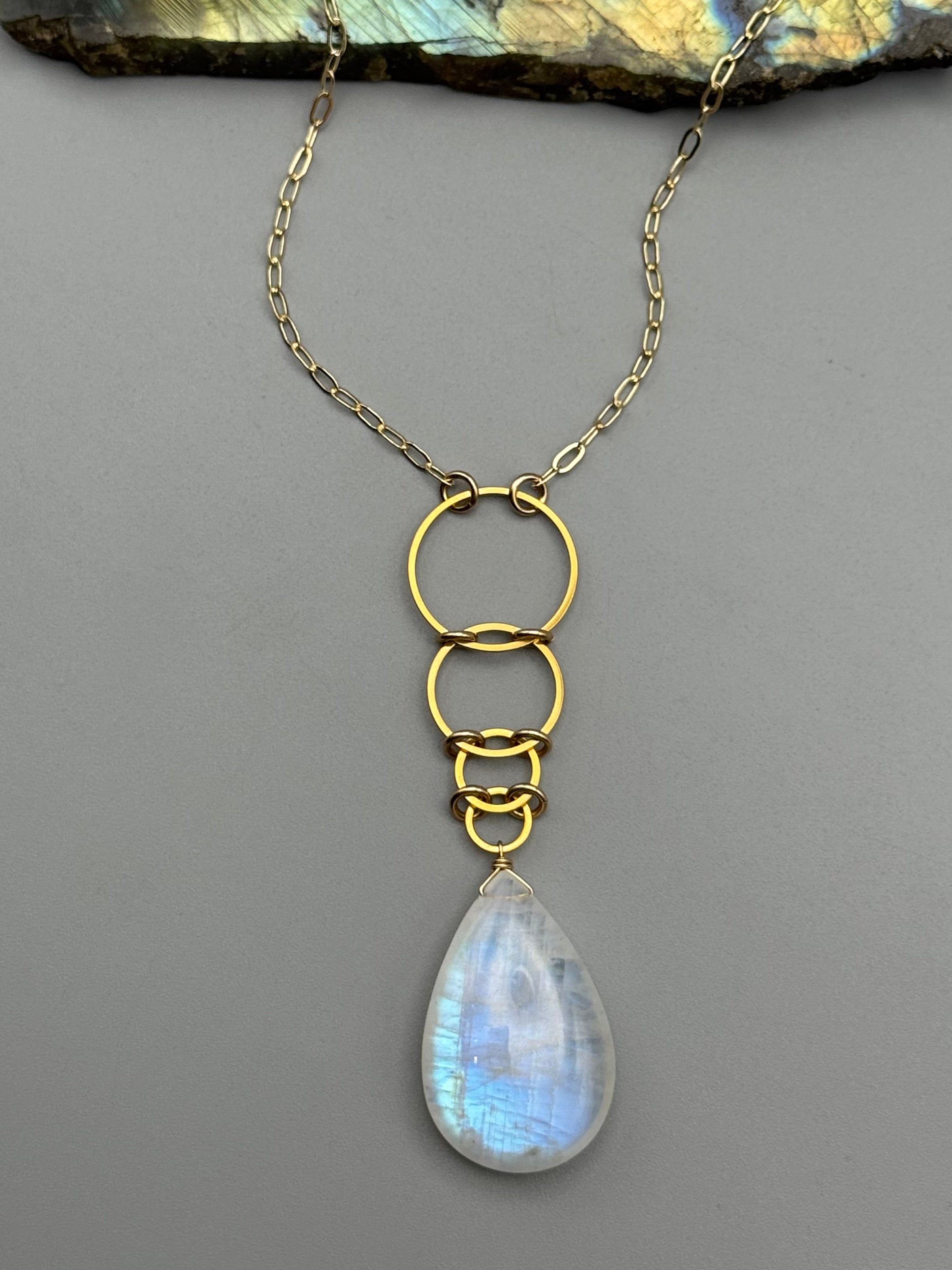 •EOWYN• rainbow moonstone + gold necklace (28"-30" long)