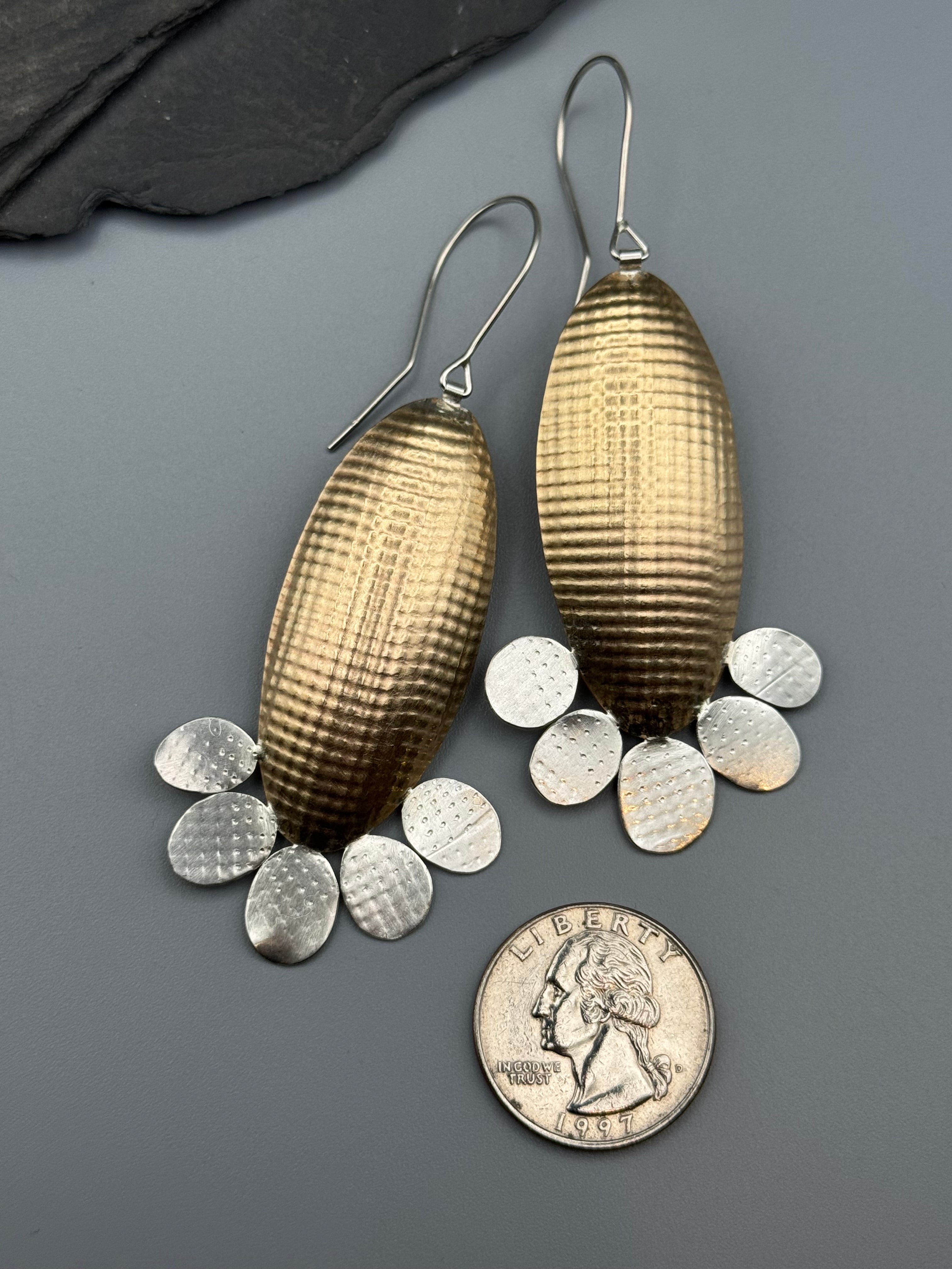 •TEXTURED BLOOM• mixed metal dangle earrings