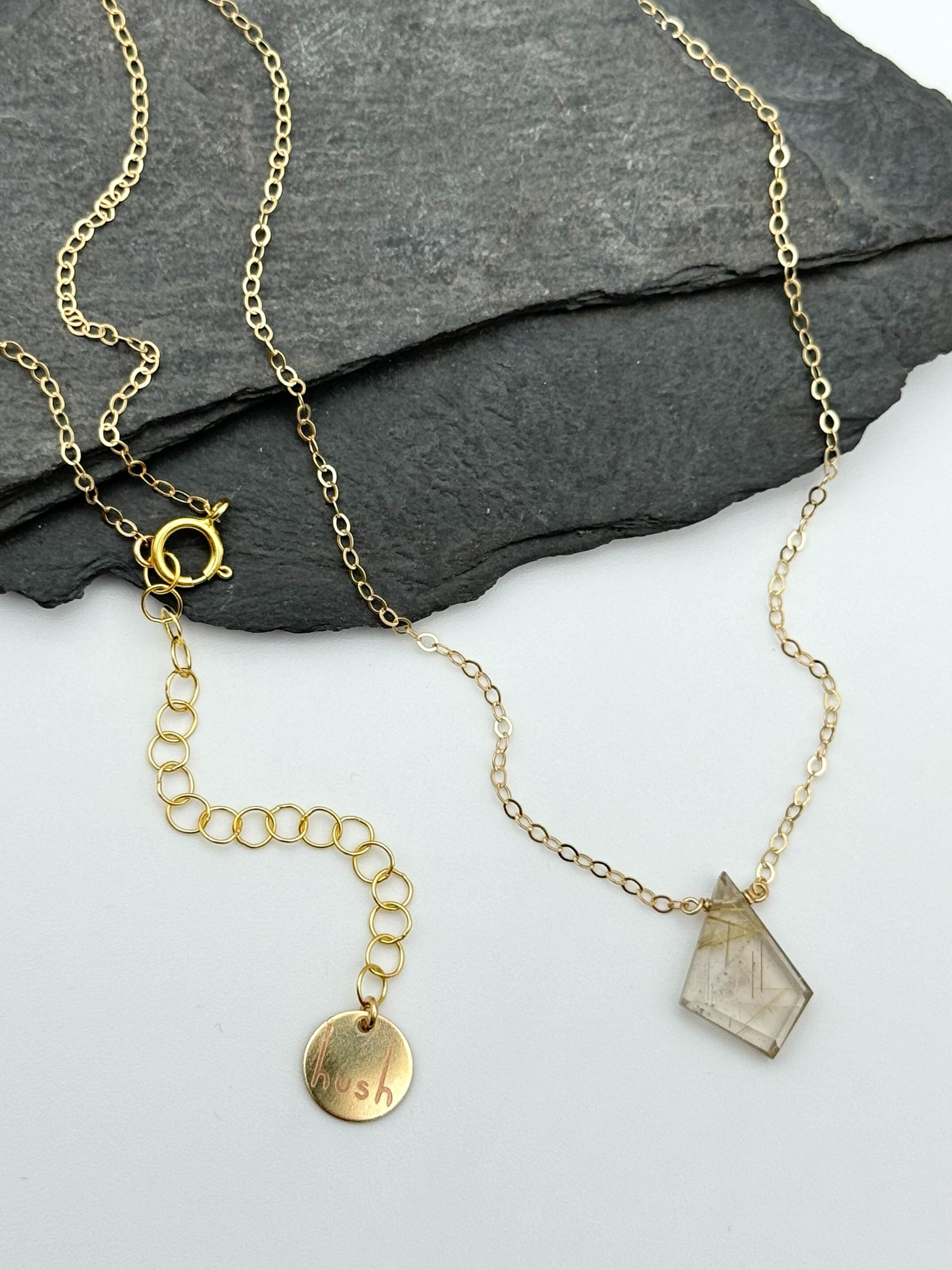 •STRAY• flat faceted rutilated quartz geo's  + gold necklace