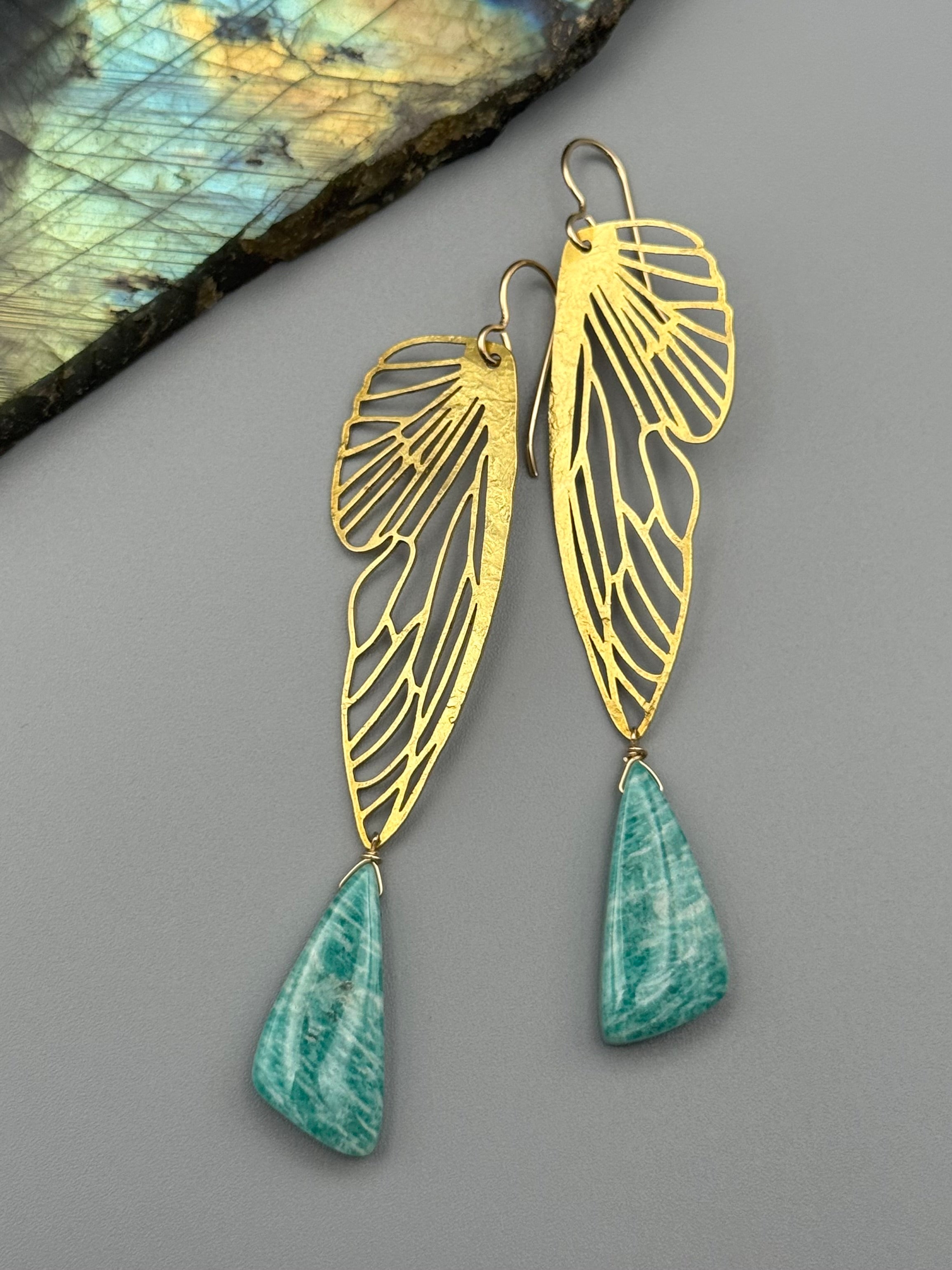 •METAMORPH• amazonite wing + gold earrings