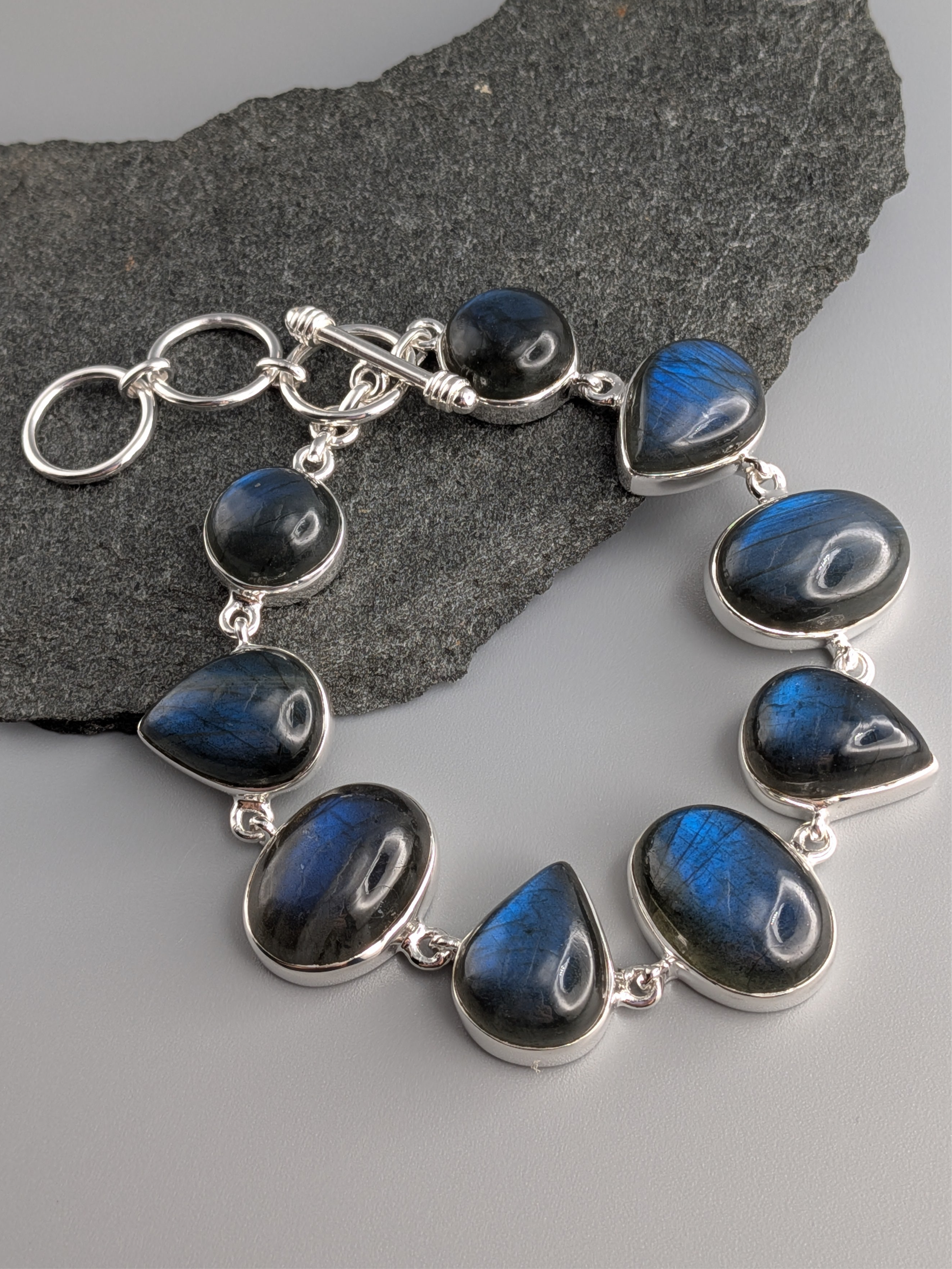 •LABRADORITE - GEO MIX LARGE• linked silver bracelet (7.25" - 8.75")