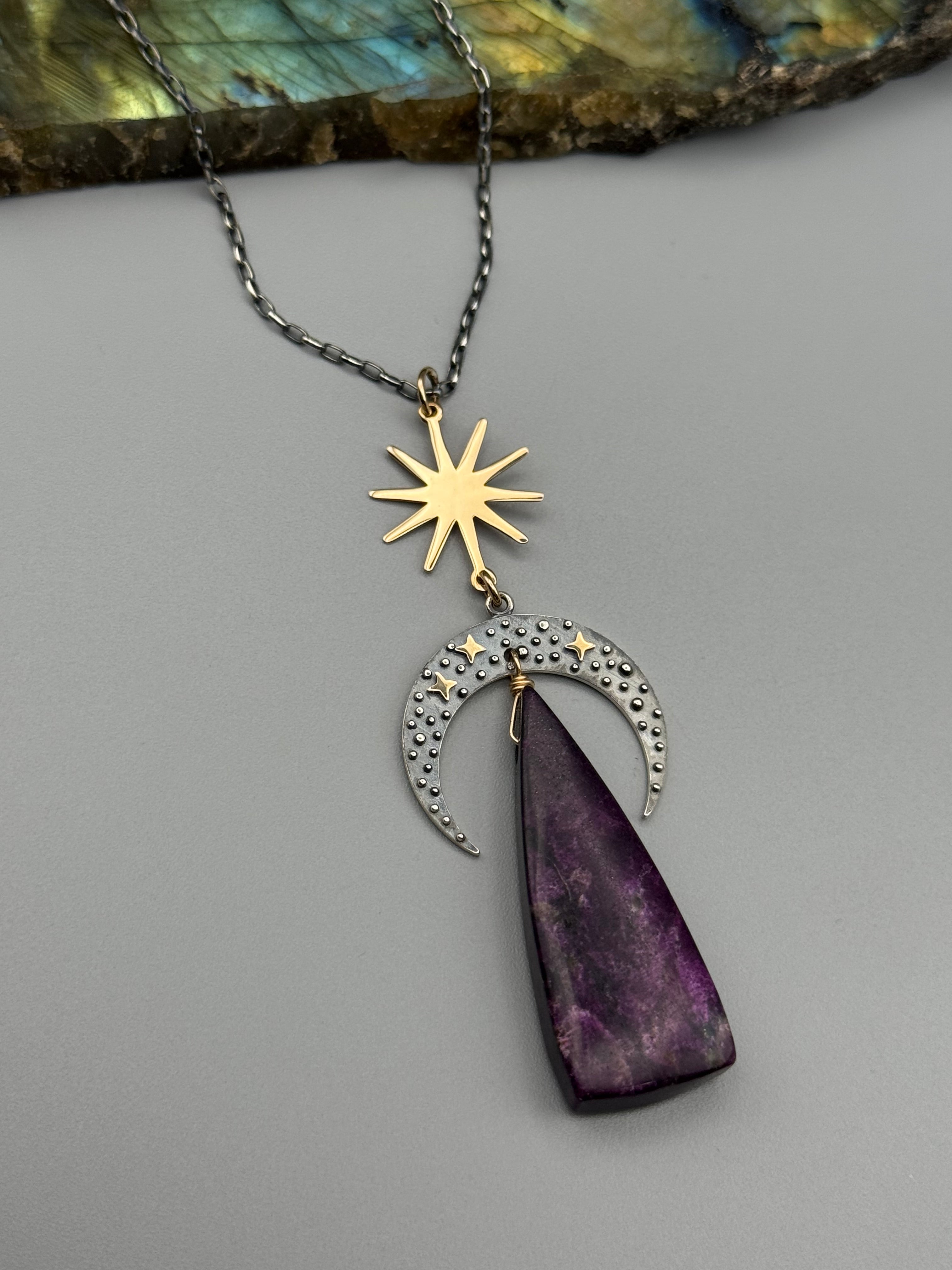 •NYX• sugilite + mixed metal necklace (26"-28" long)
