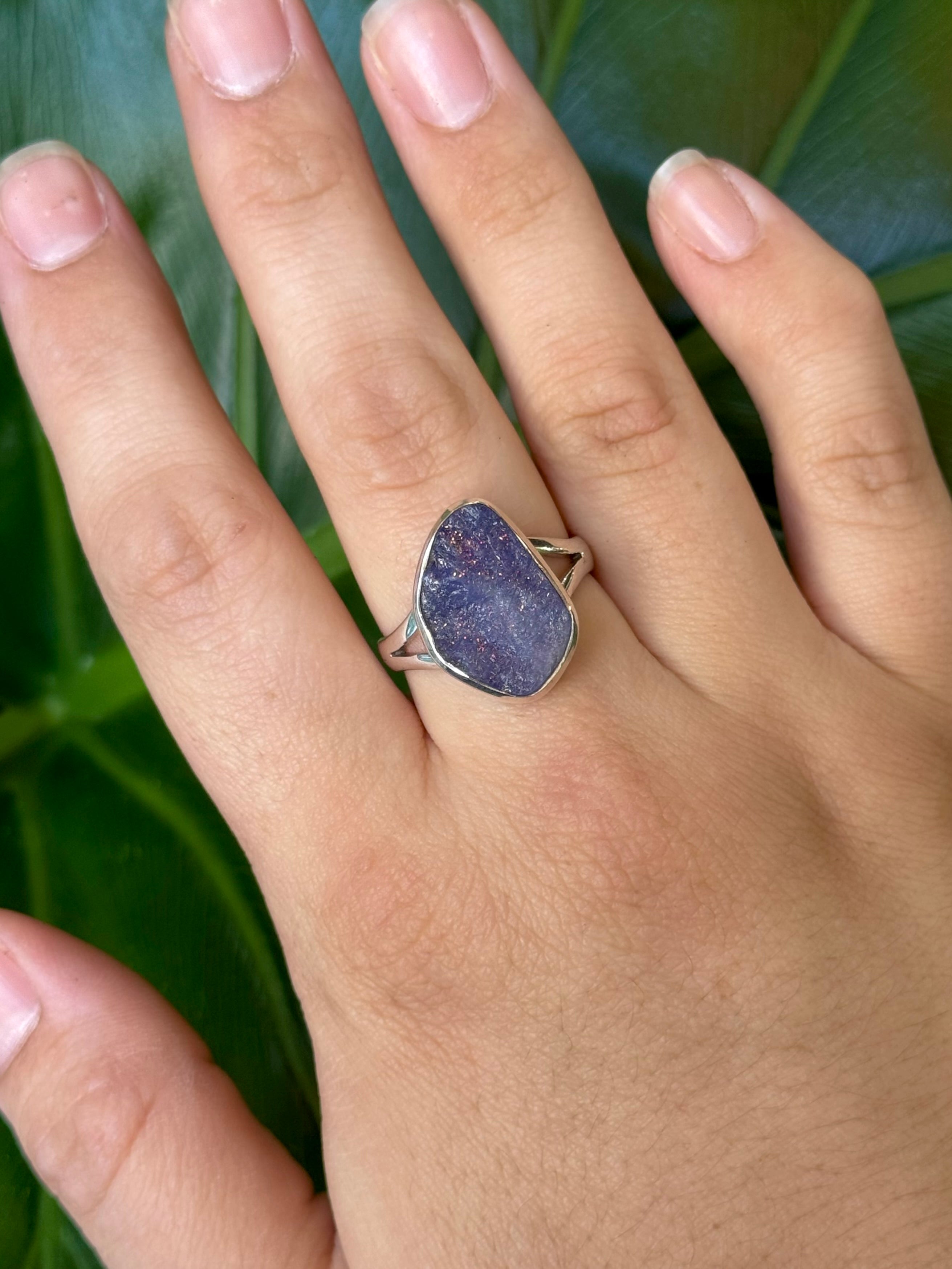 •TANZANITE - FREEFORM• split band silver ring (size 10)