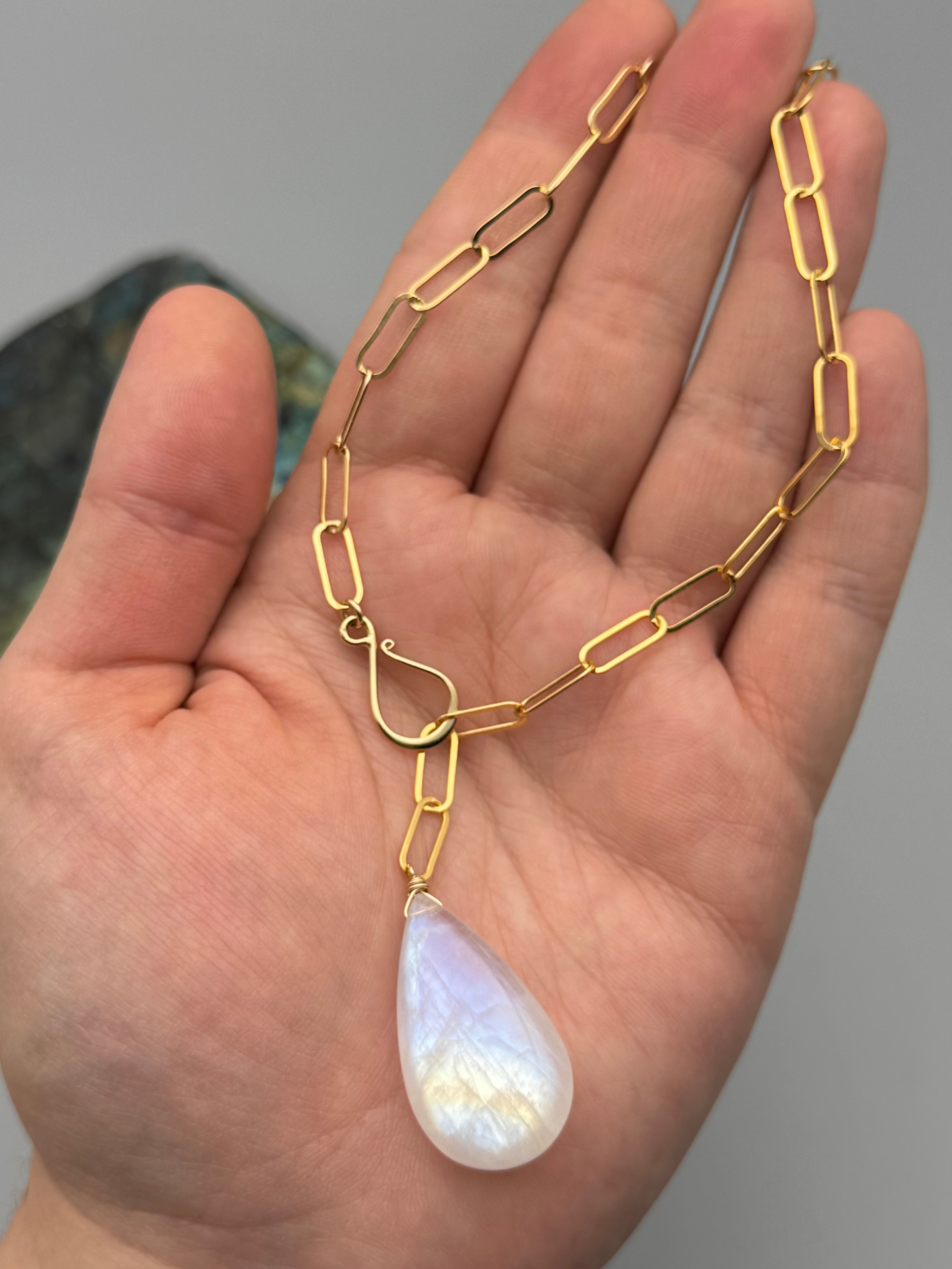 •LINKED• rainbow moonstone + gold necklace (ADJ to 19")