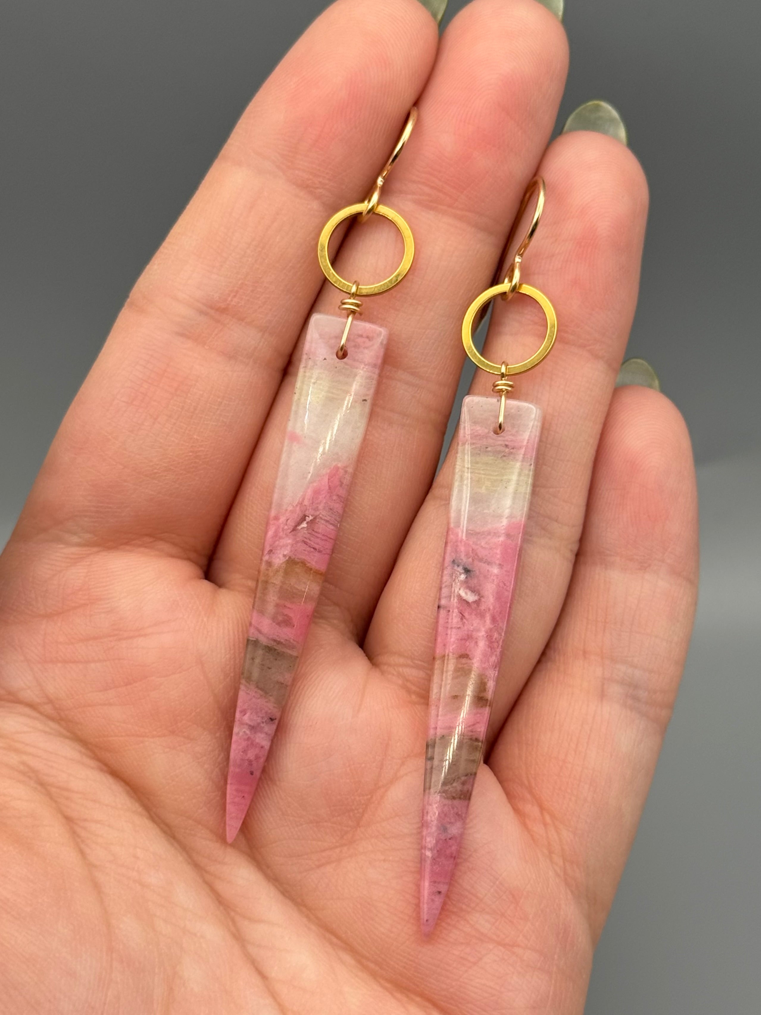 •LUNA• rhodonite in quartz + gold earrings