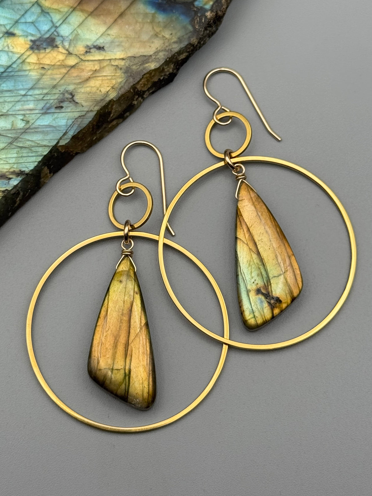 •EQUA-LUNA• golden labradorite wing + gold earrings