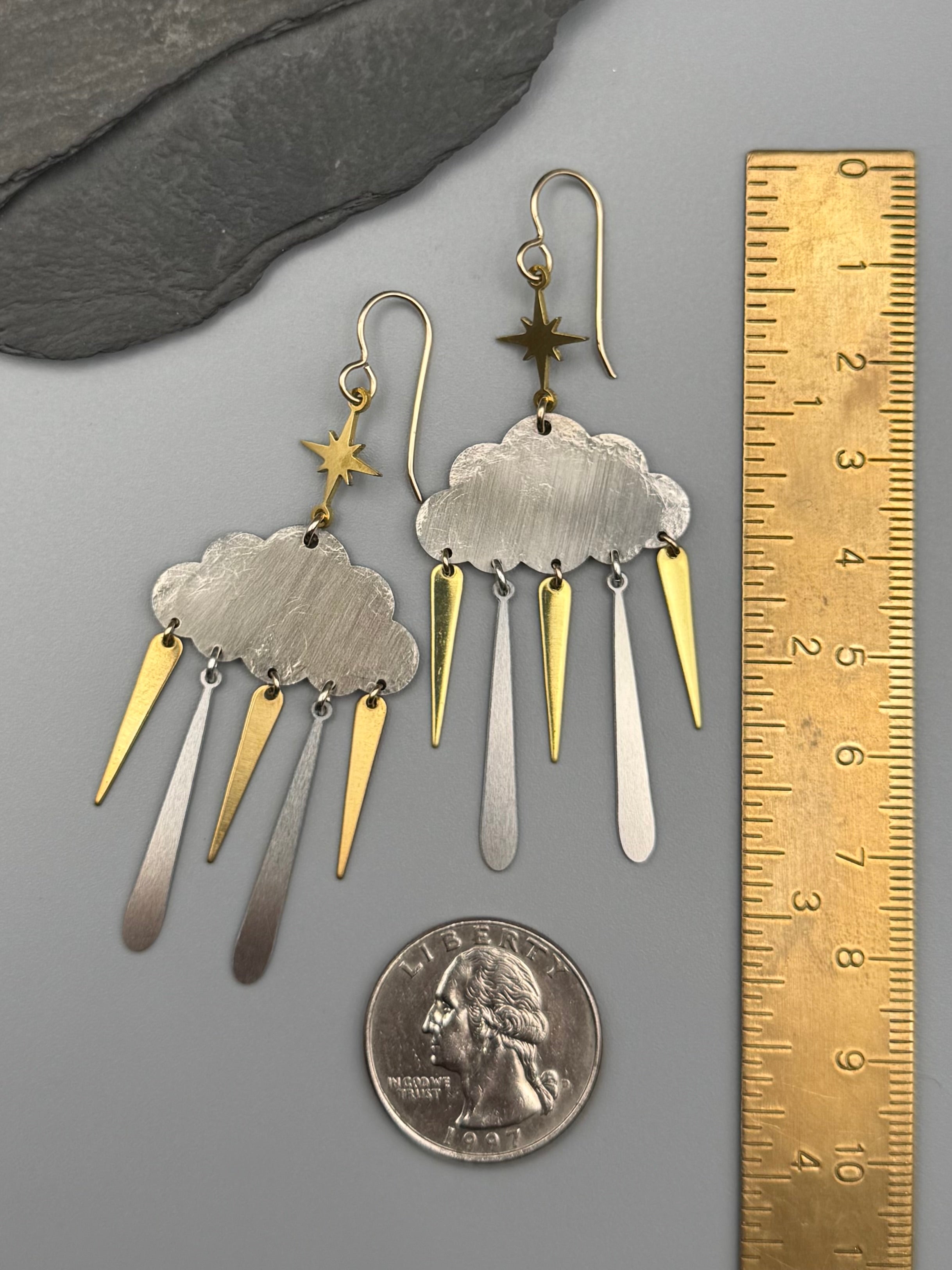 •NIGHT SHOWER• mixed metal dangle earrings