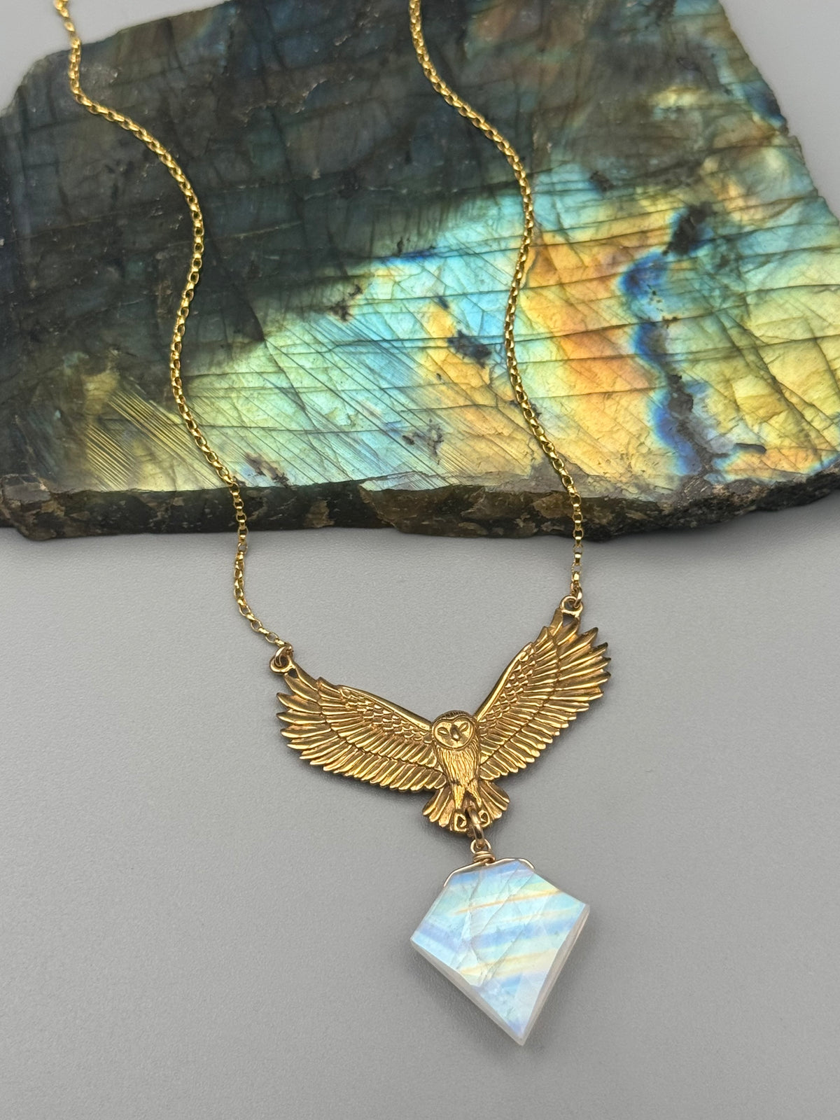 •NOCTURNA• rainbow moonstone + gold necklace (16"-18" long)