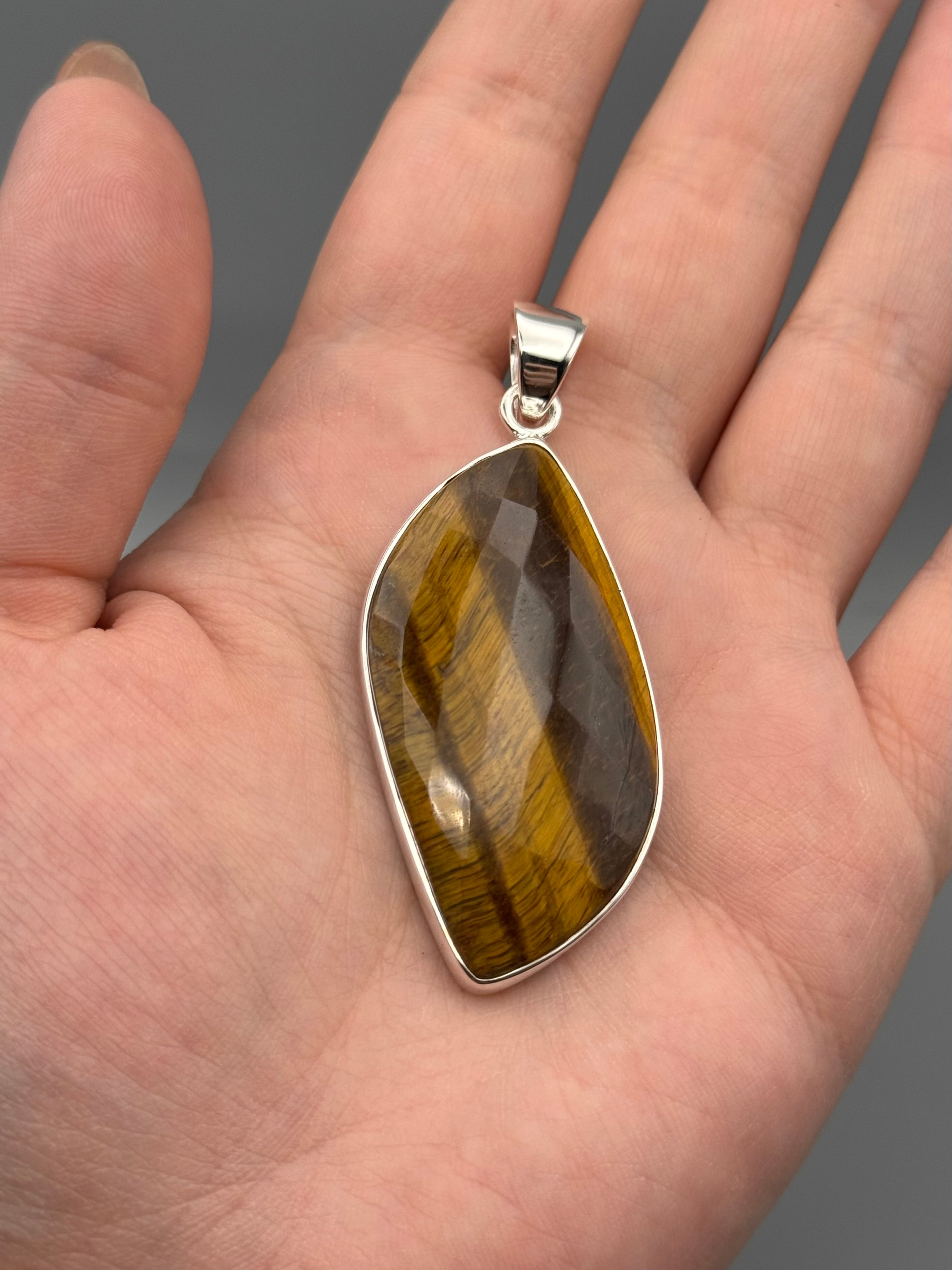 •TIGER EYE - FACETED PARTRIDGE• sterling silver pendant