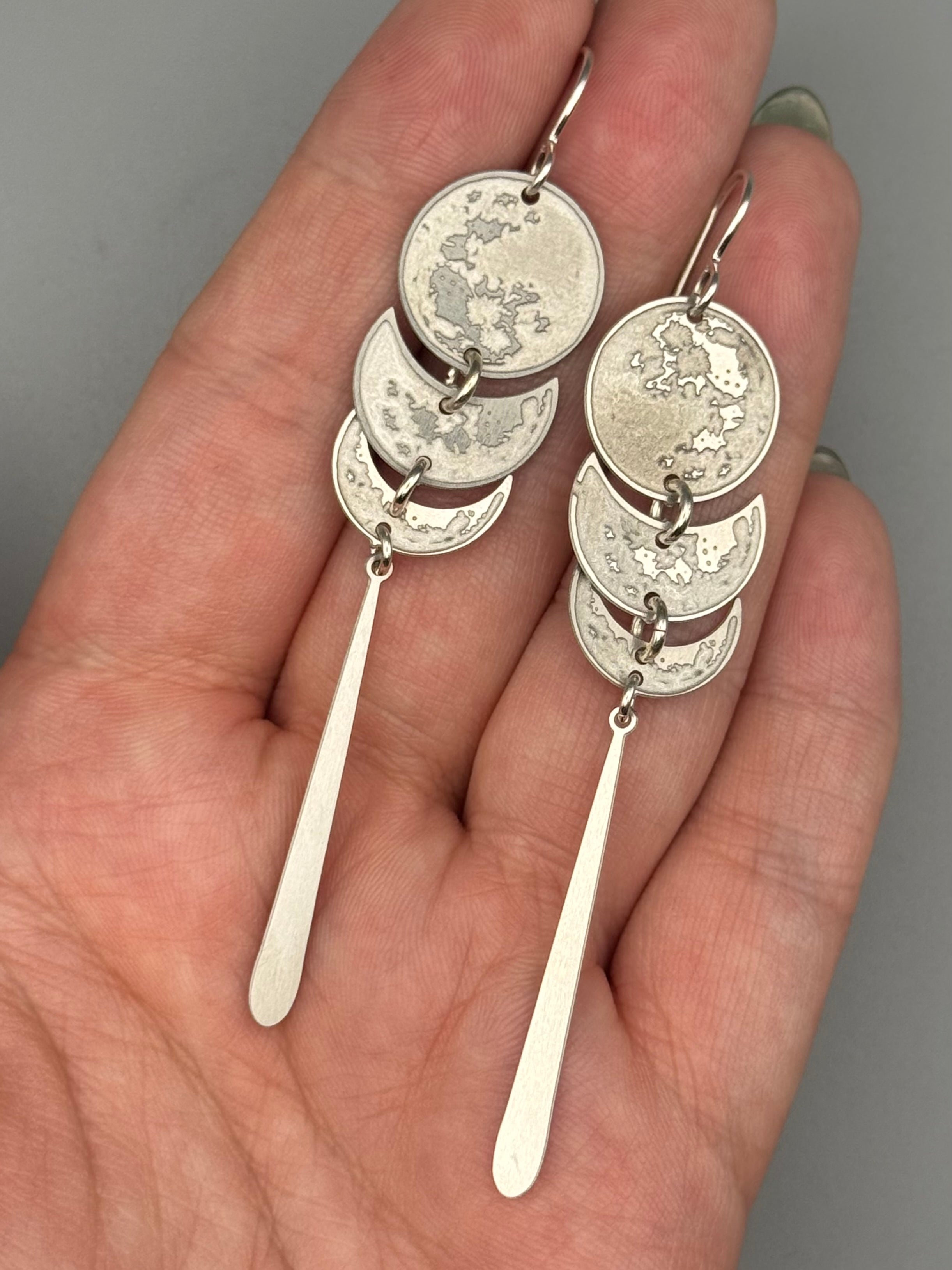 •MOON STACK• silver dangle earrings