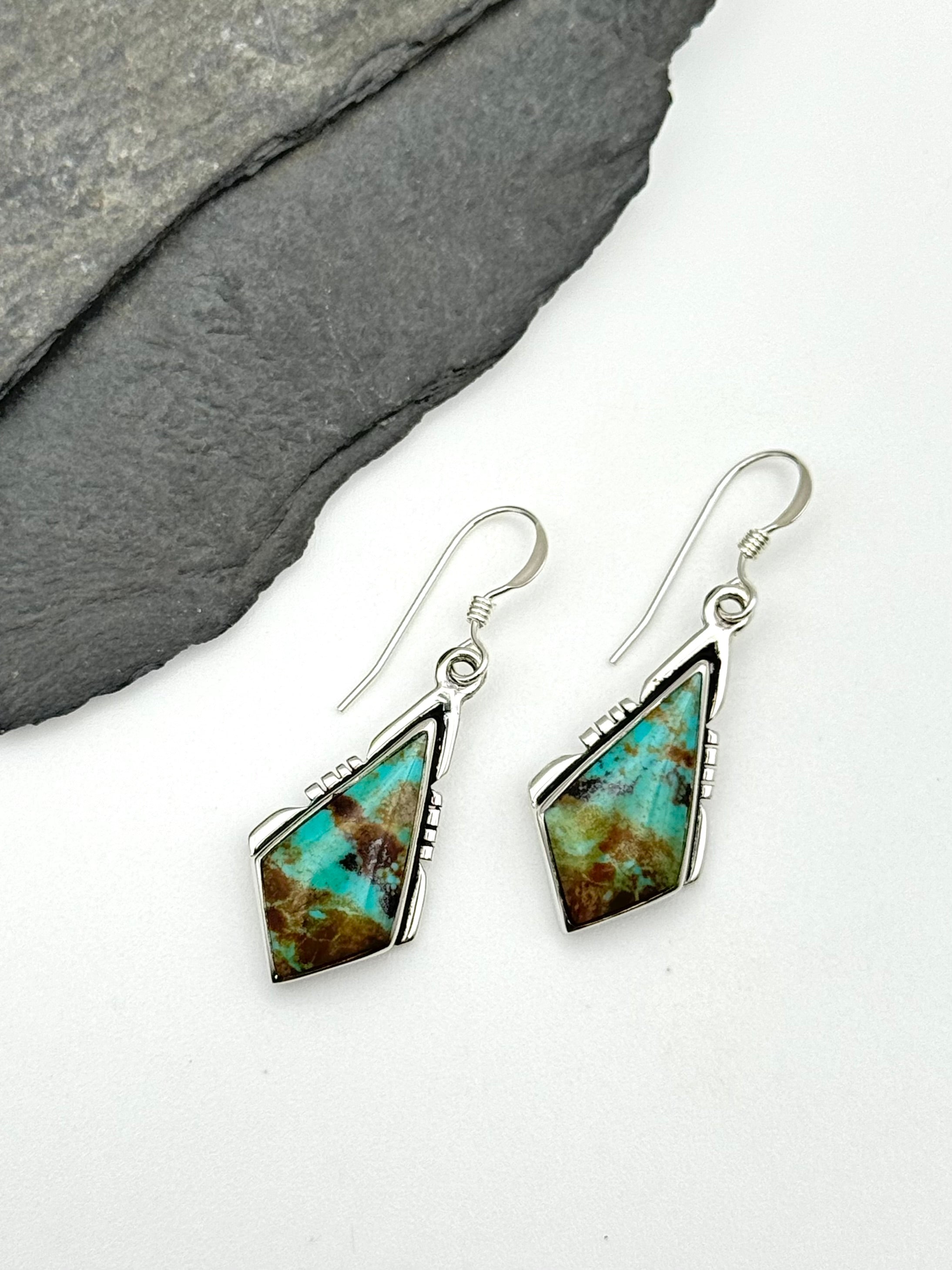 •BOULDER TURQUOISE KITE• Navajo silver dangle earrings