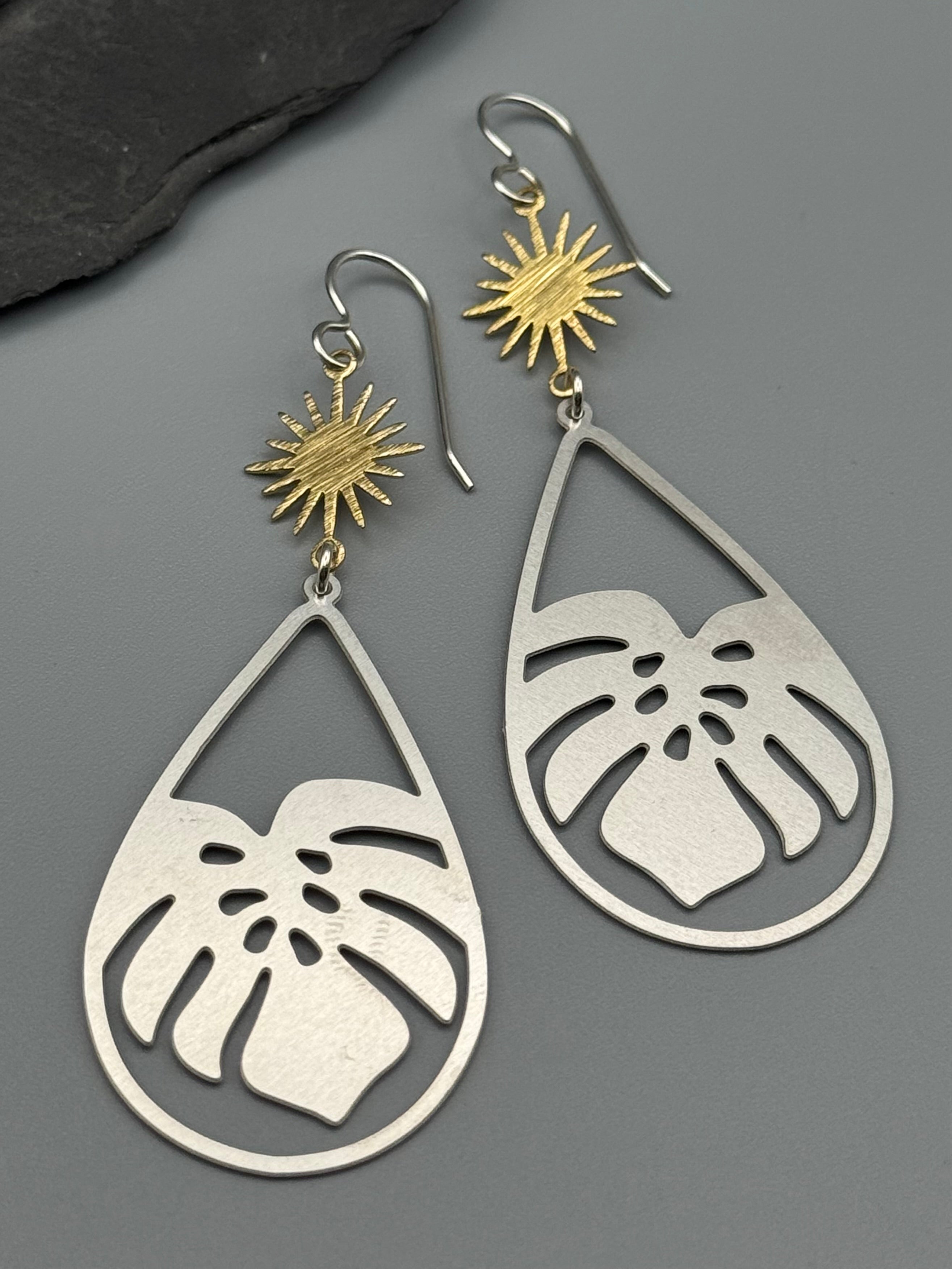 •MONSTERA SOL• mixed metal dangle earrings