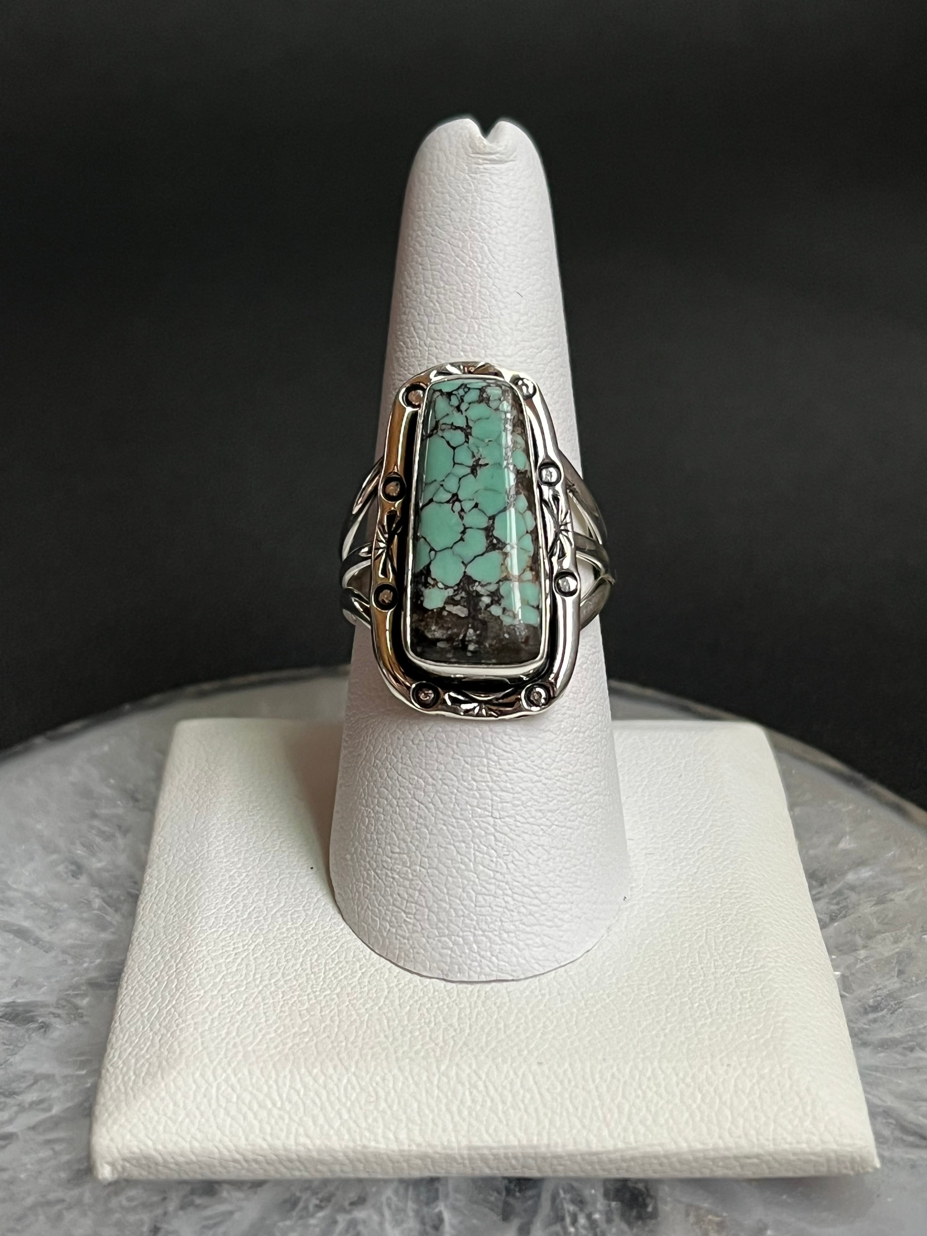 •CHINESE TURQUOISE• Navajo silver ring - size 9