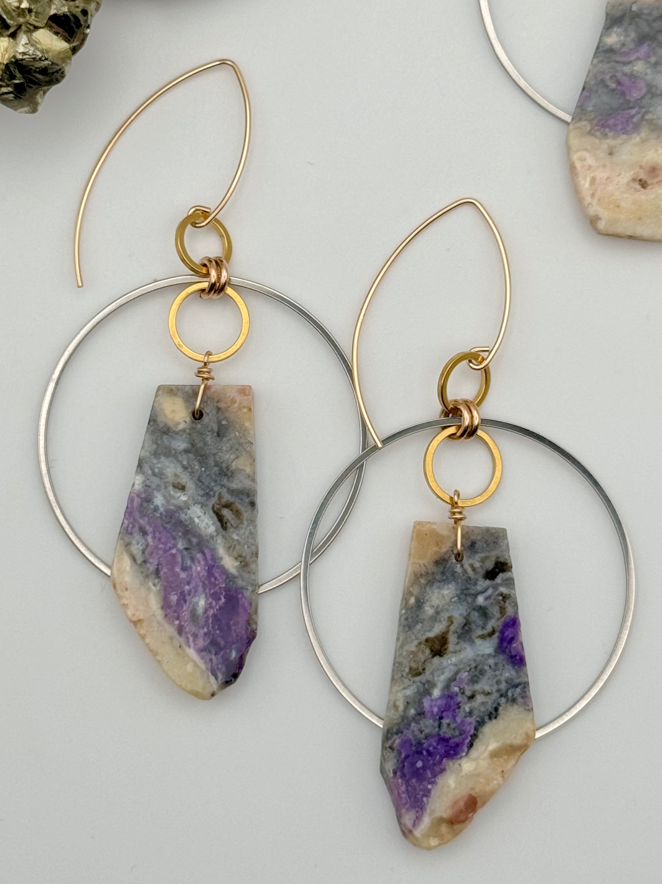 •EQUA-ORBIT• purple opal + mixed metal dangle earrings