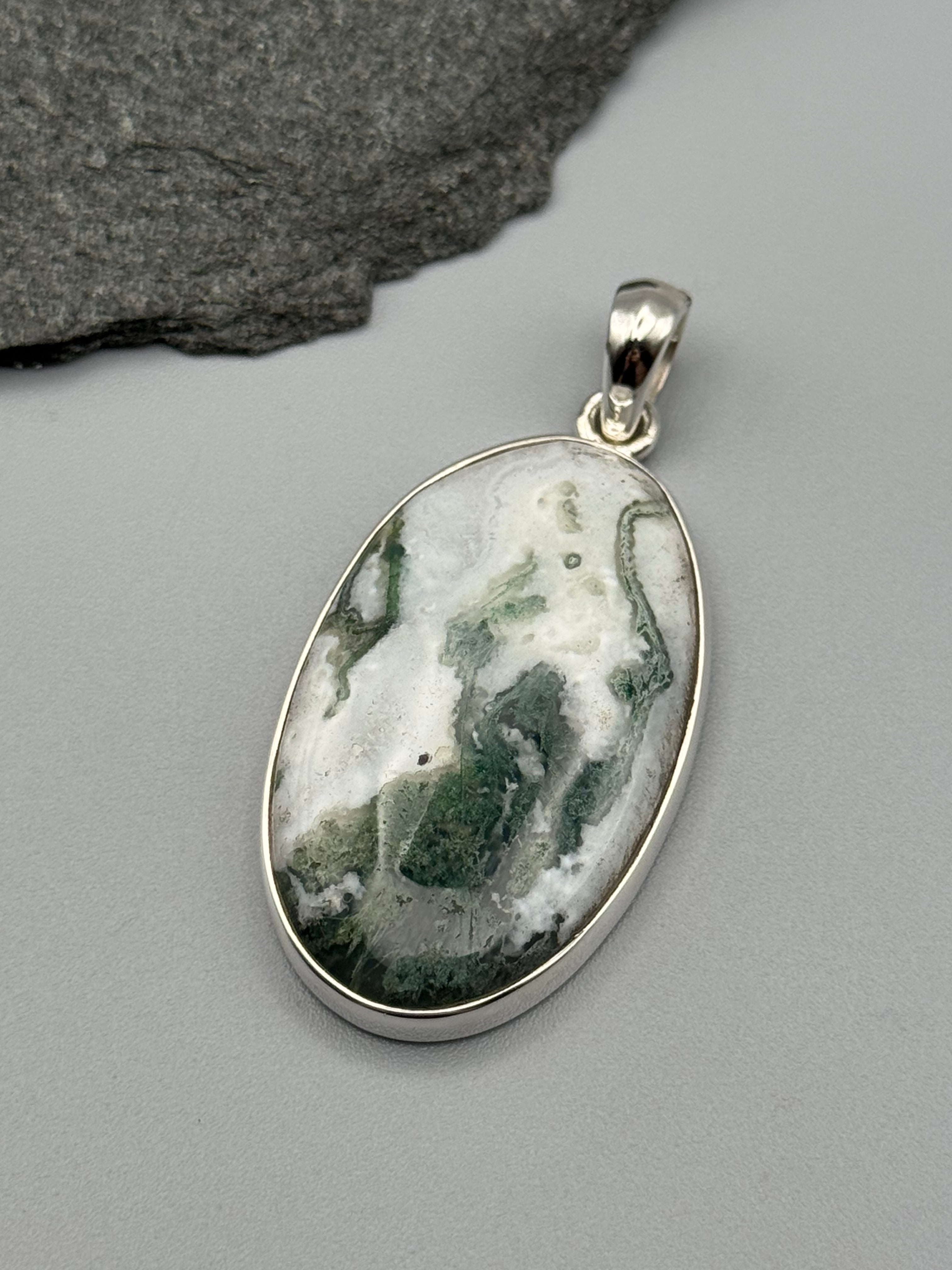 •TREE AGATE - OVAL 1• sterling silver pendant