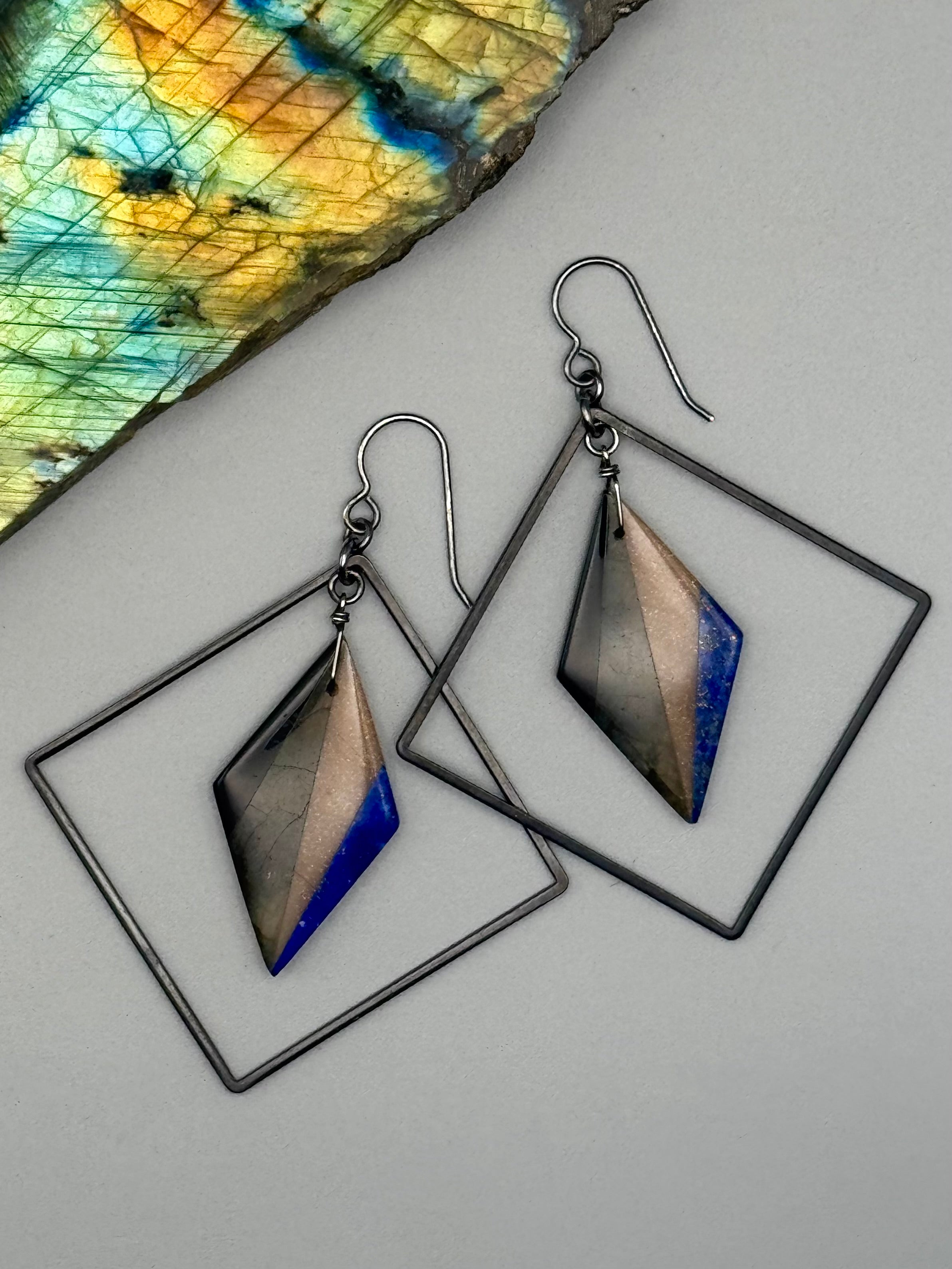•DIAMOND DANCER• intarsia + silver earrings