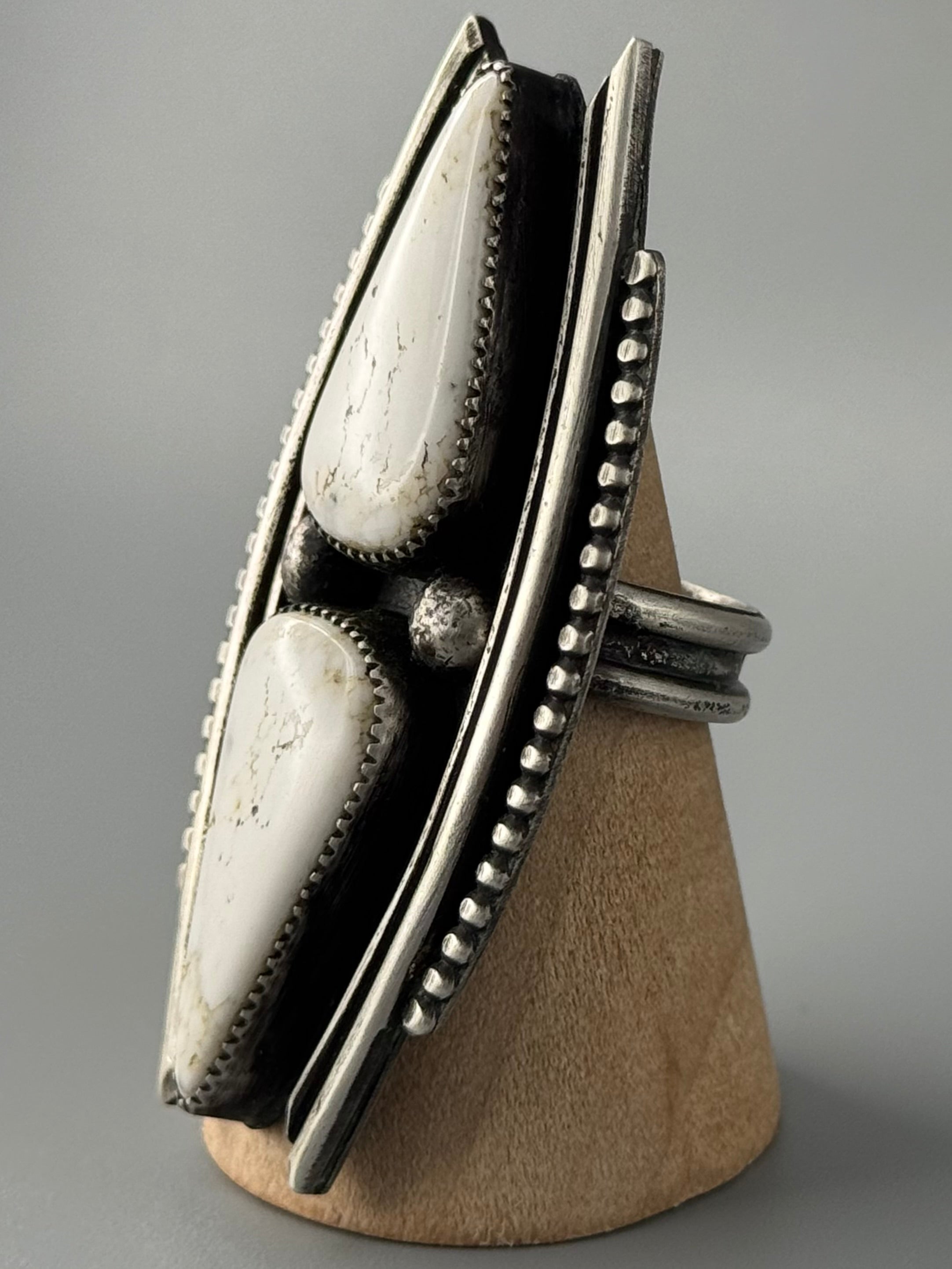 •DOUBLE TROUBLE• white buffalo + silver ring (size 7.75)