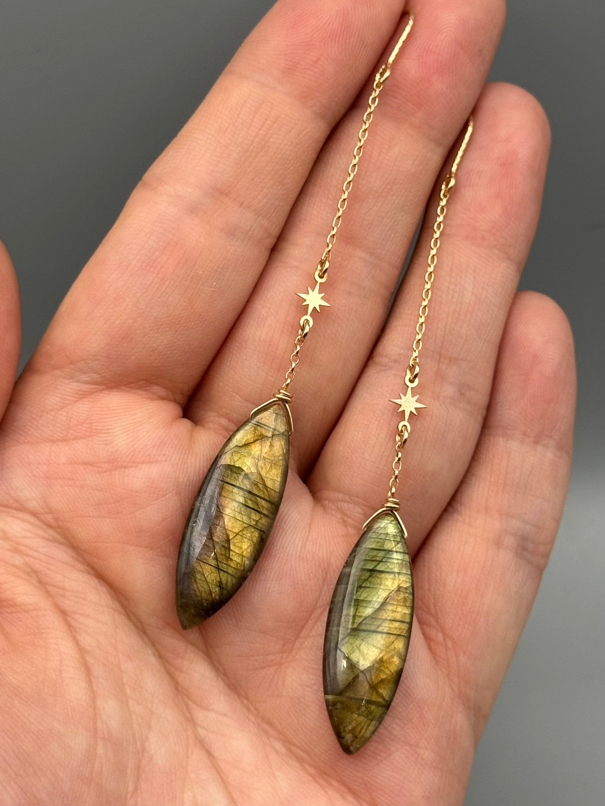 •STARFALL• golden labradorite marquise + gold earrings