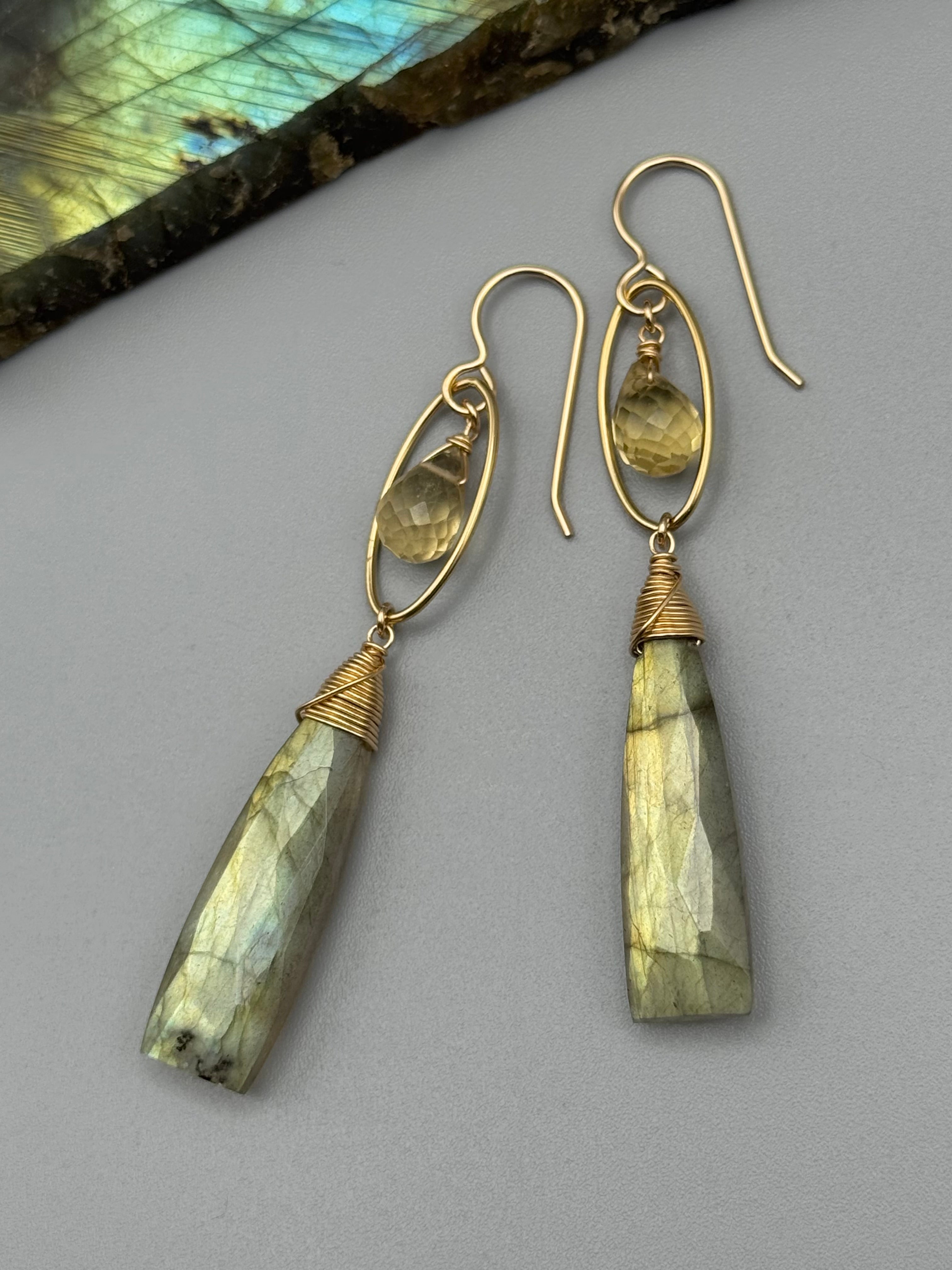•LUNA• faceted citrine + labradorite gold earrings