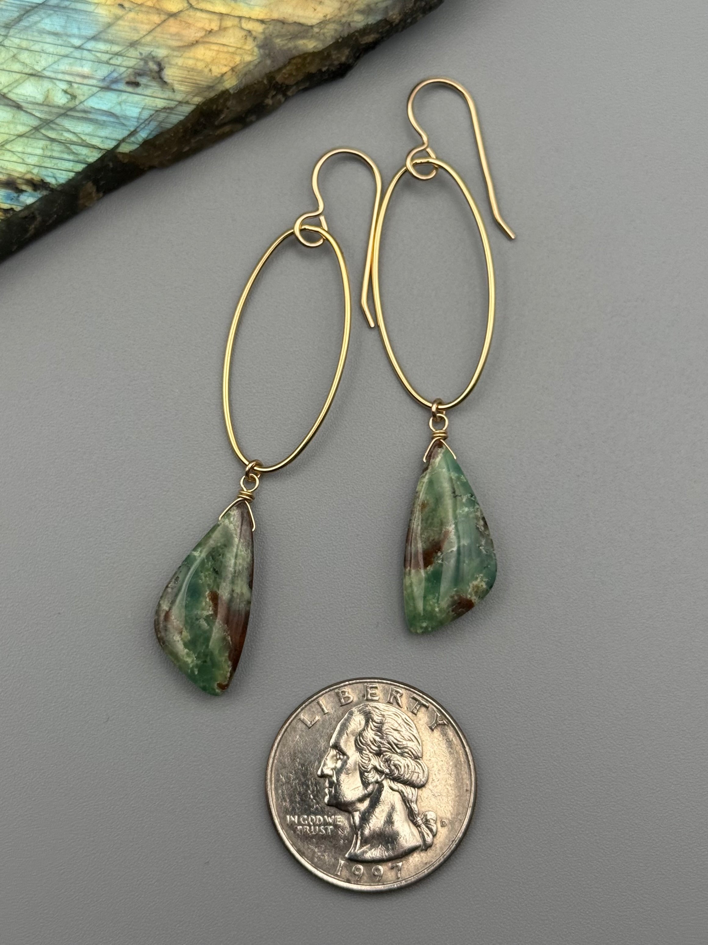 •IO• chrysoprase wing + gold earrings