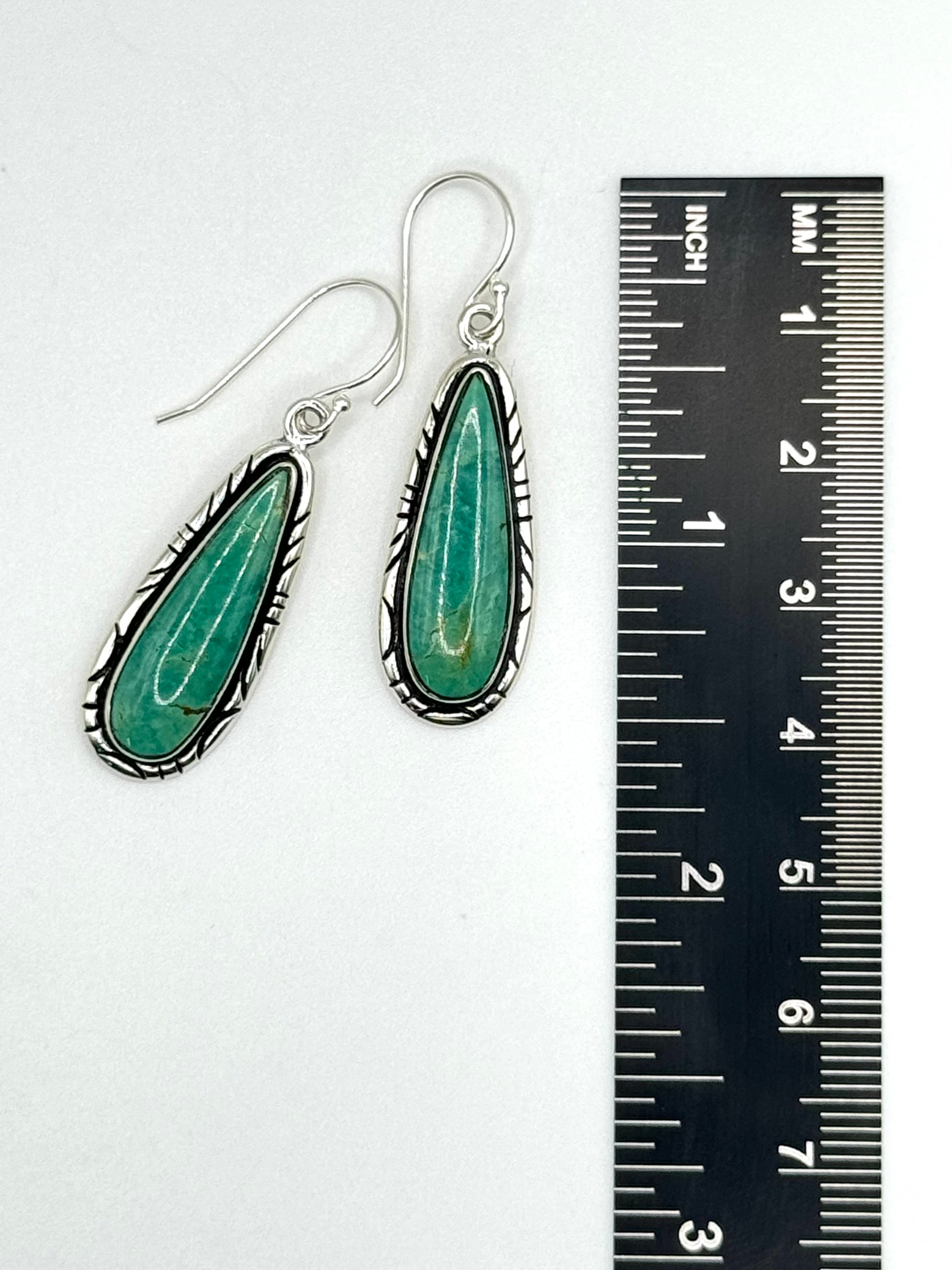 •KINGMAN TURQUOISE TEARDROP - 3• Navajo silver dangle earrings