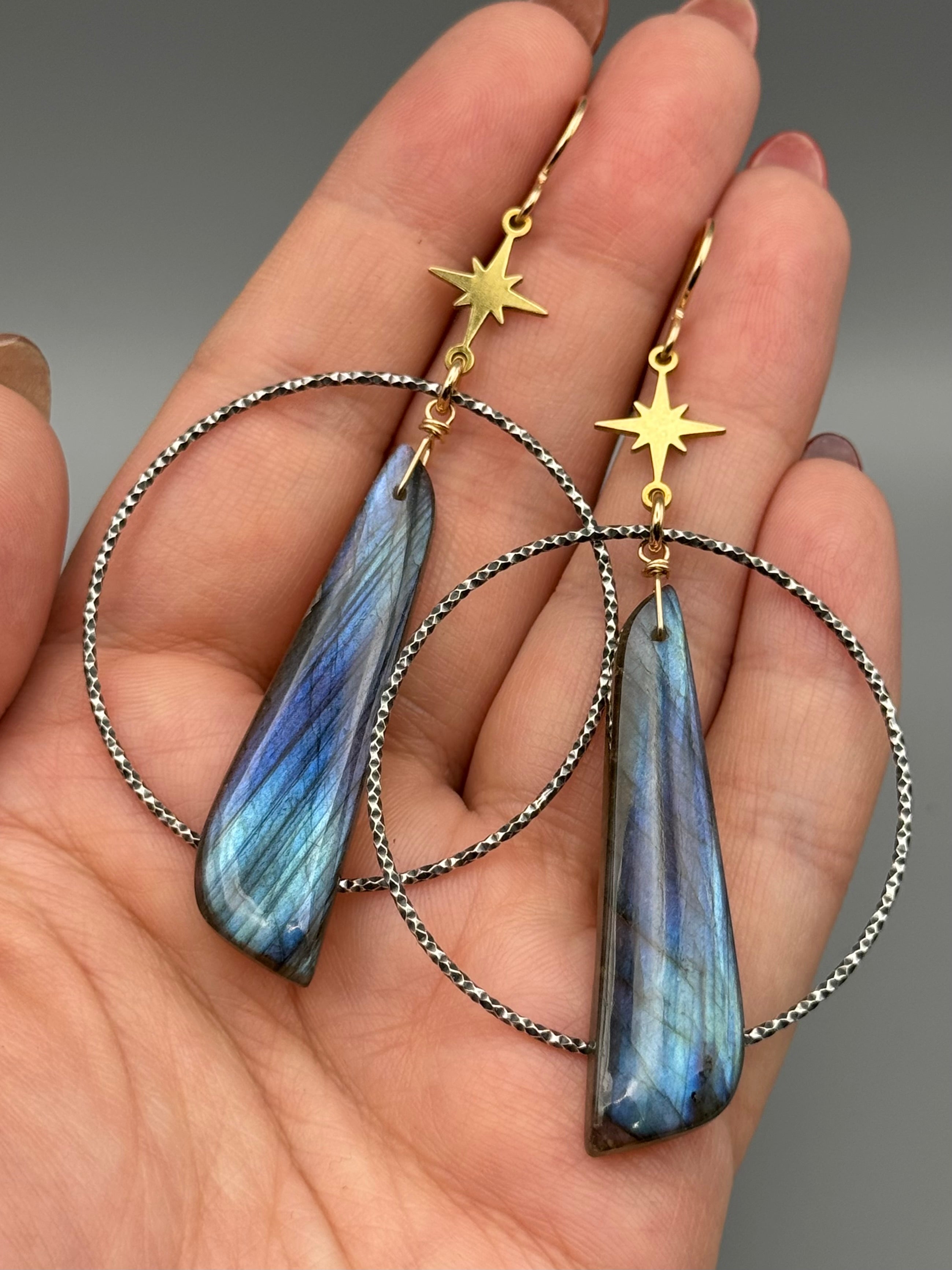 •WANDERING STAR• labradorite + mixed metal earrings