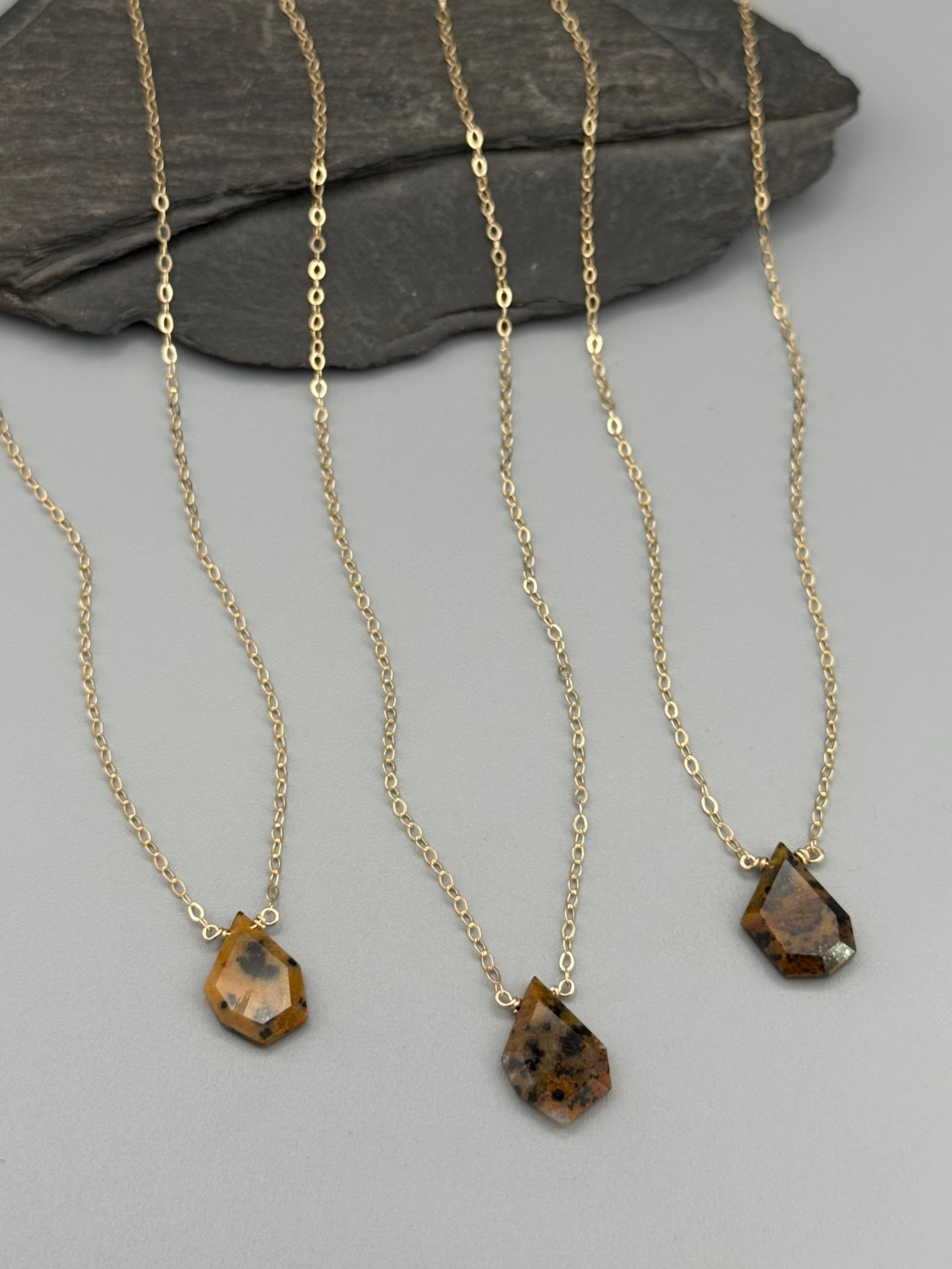 •STRAY• flat faceted leopard jasper geo + gold necklace (various lengths)