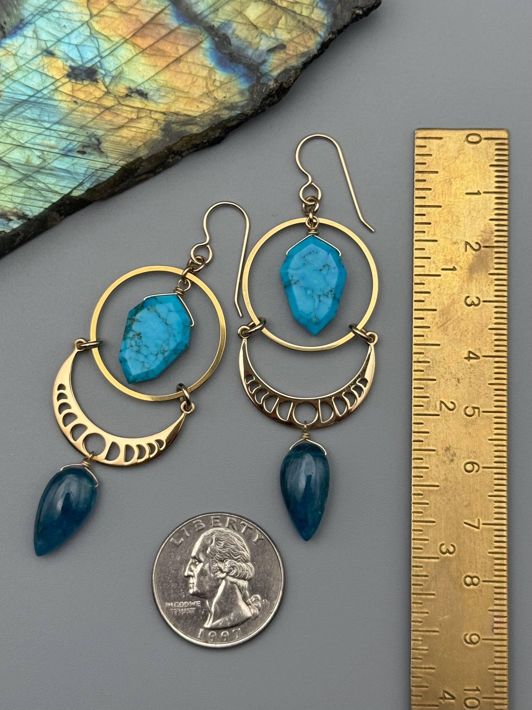 •MOON SHADOWS• turquoise + apatite gold earrings