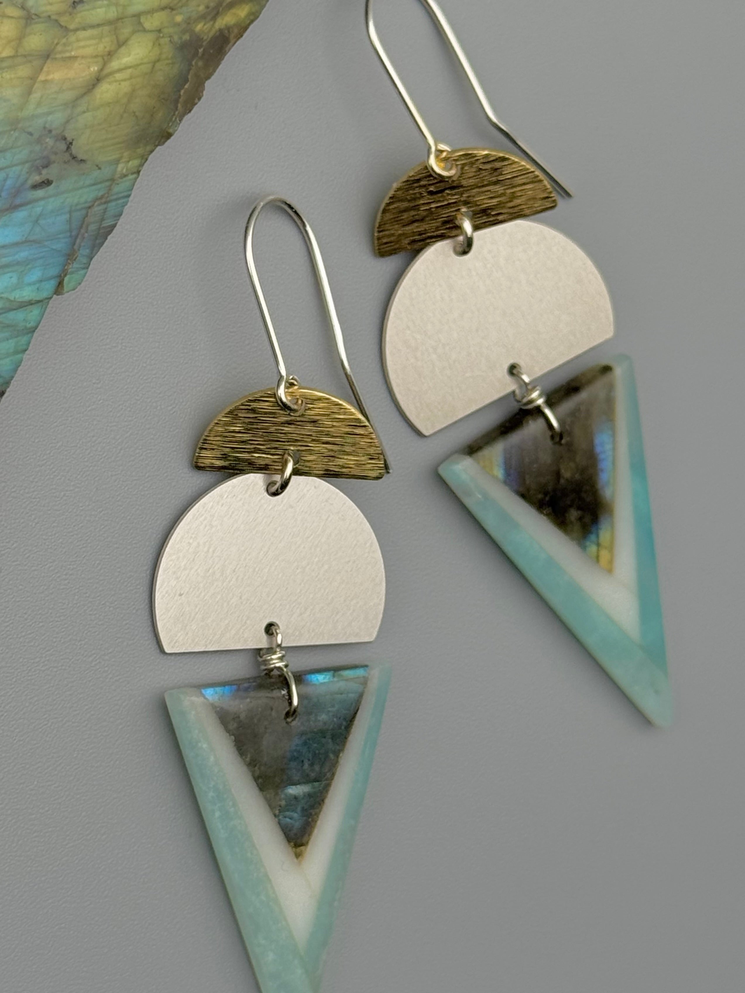 •MOON STACK• intarsia + mixed metal earrings