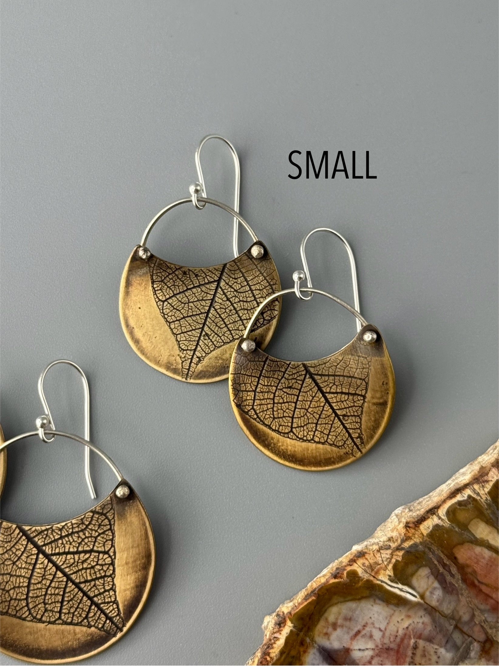 •LEAF CRESCENT• mixed metal dangle earrings