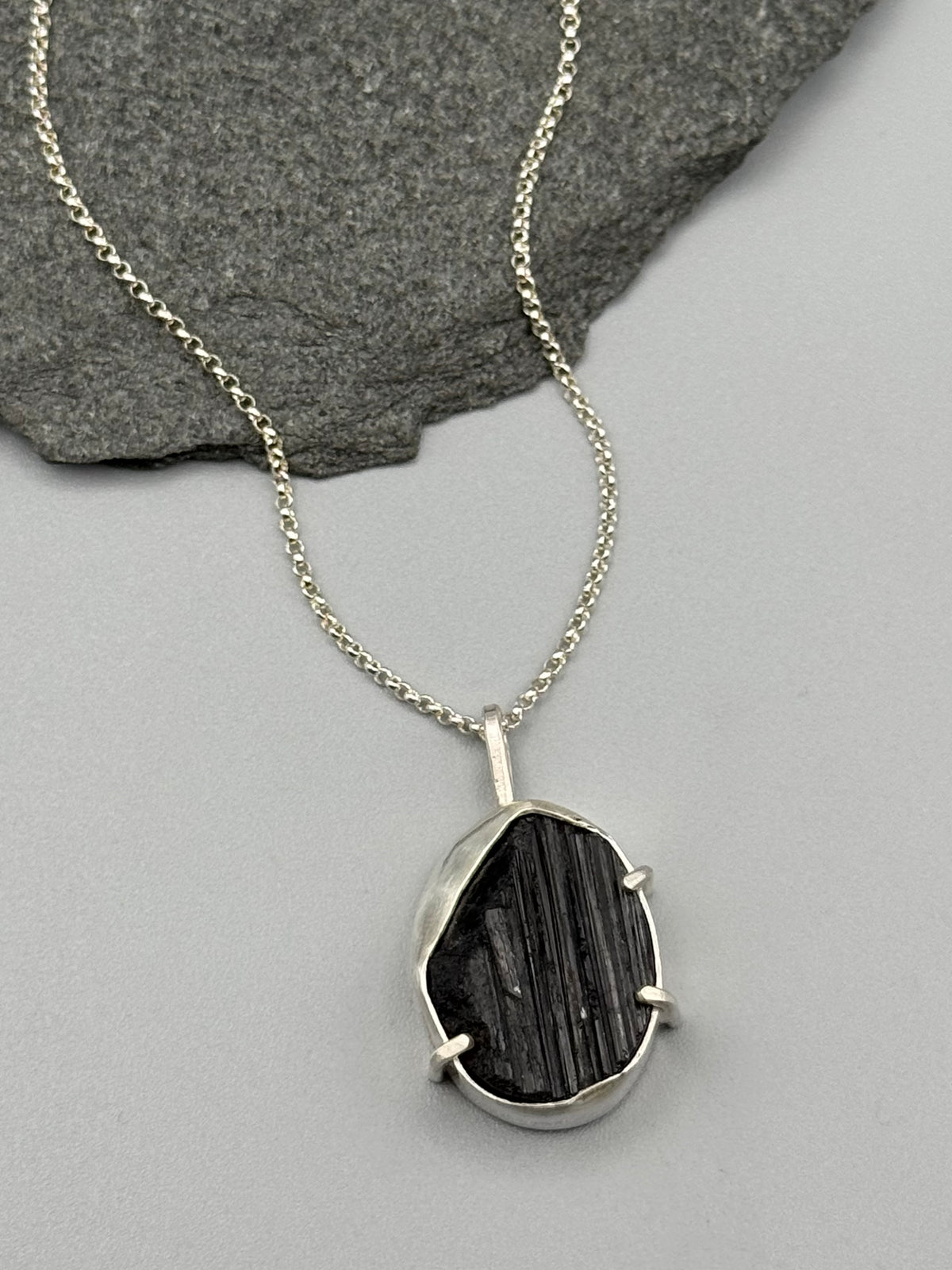 •CAIRN• black tourmaline + silver necklace (18" - 21" long)