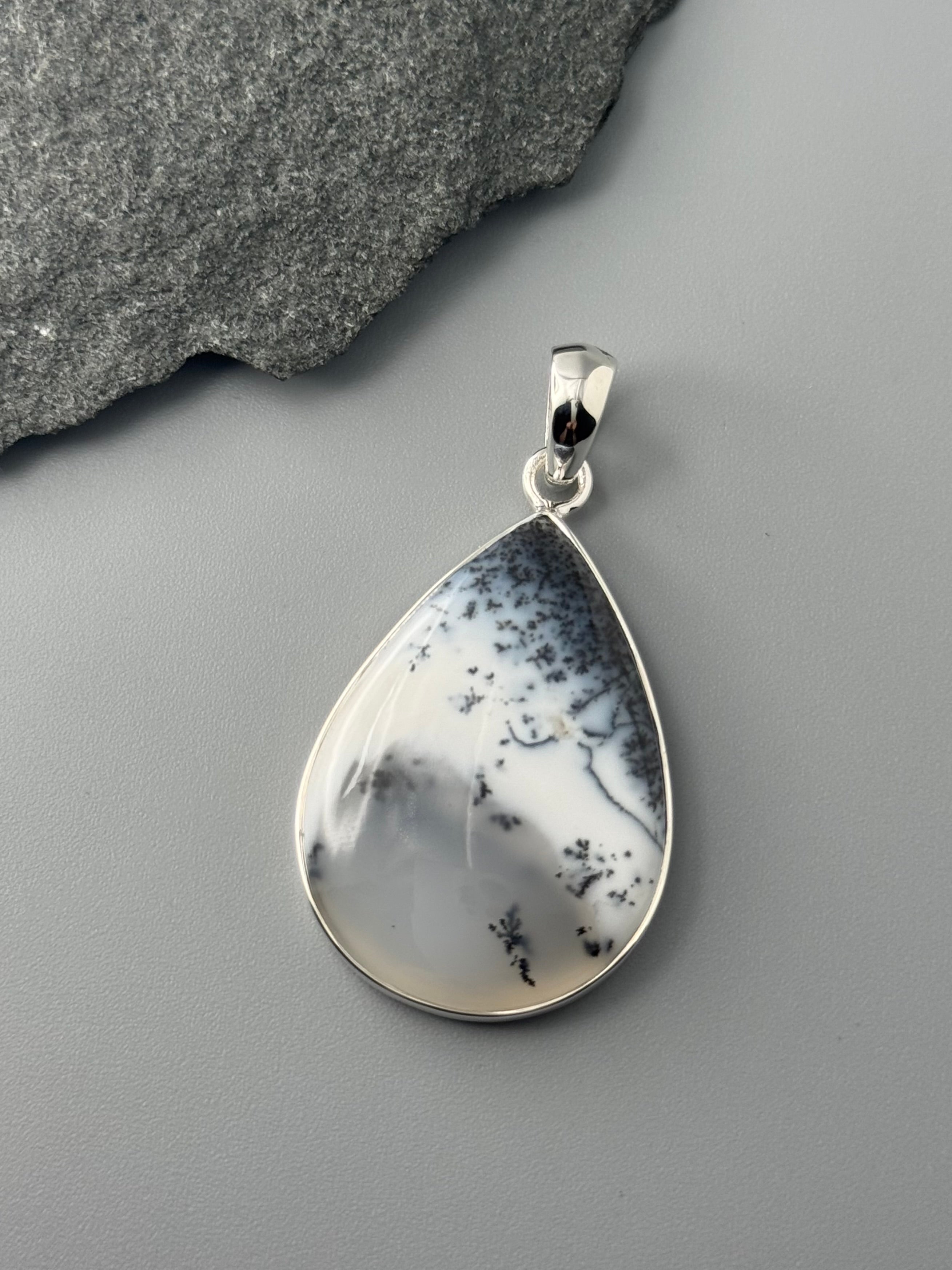 •DENDRITIC OPAL - TEARDROP• sterling silver pendant