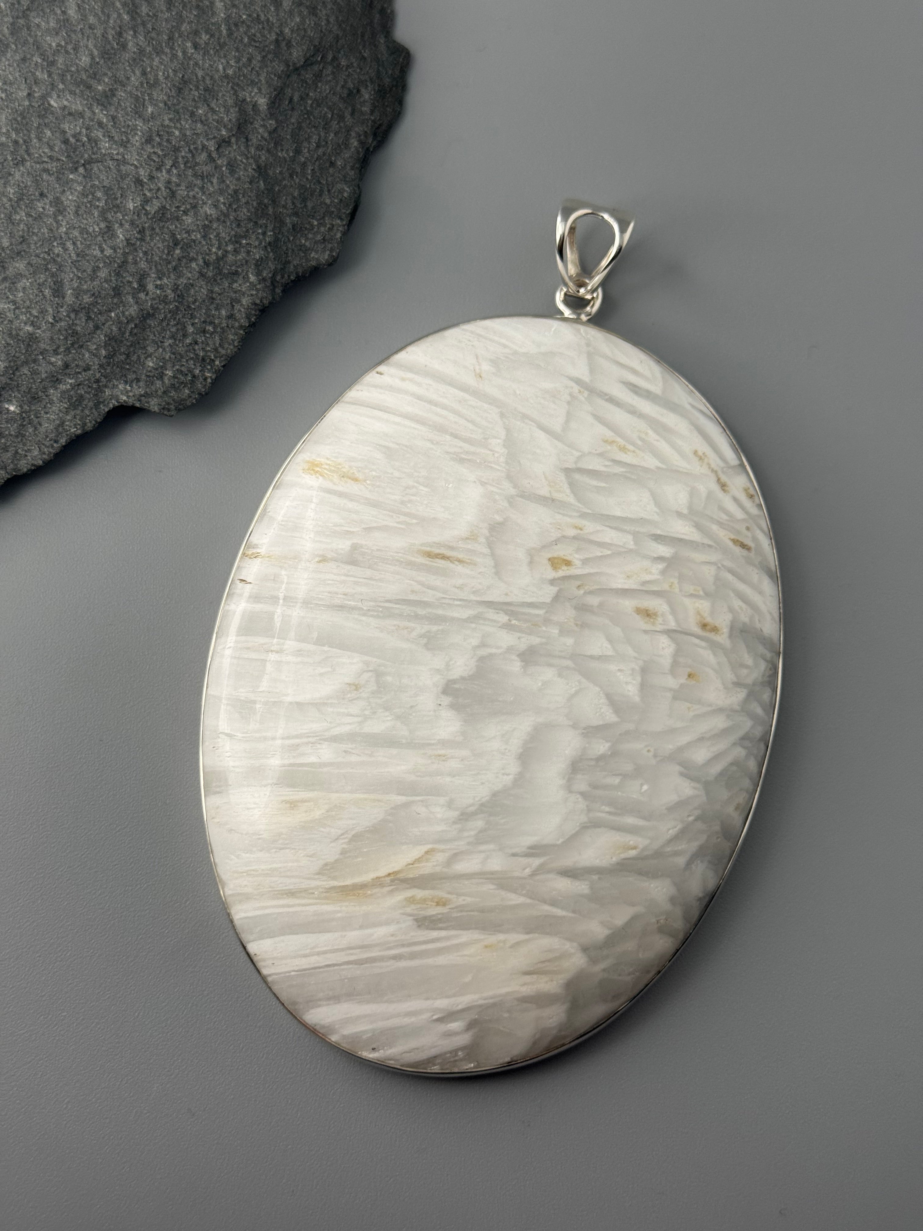 •SCOLECITE - EXTRA LARGE OVAL• sterling silver pendant