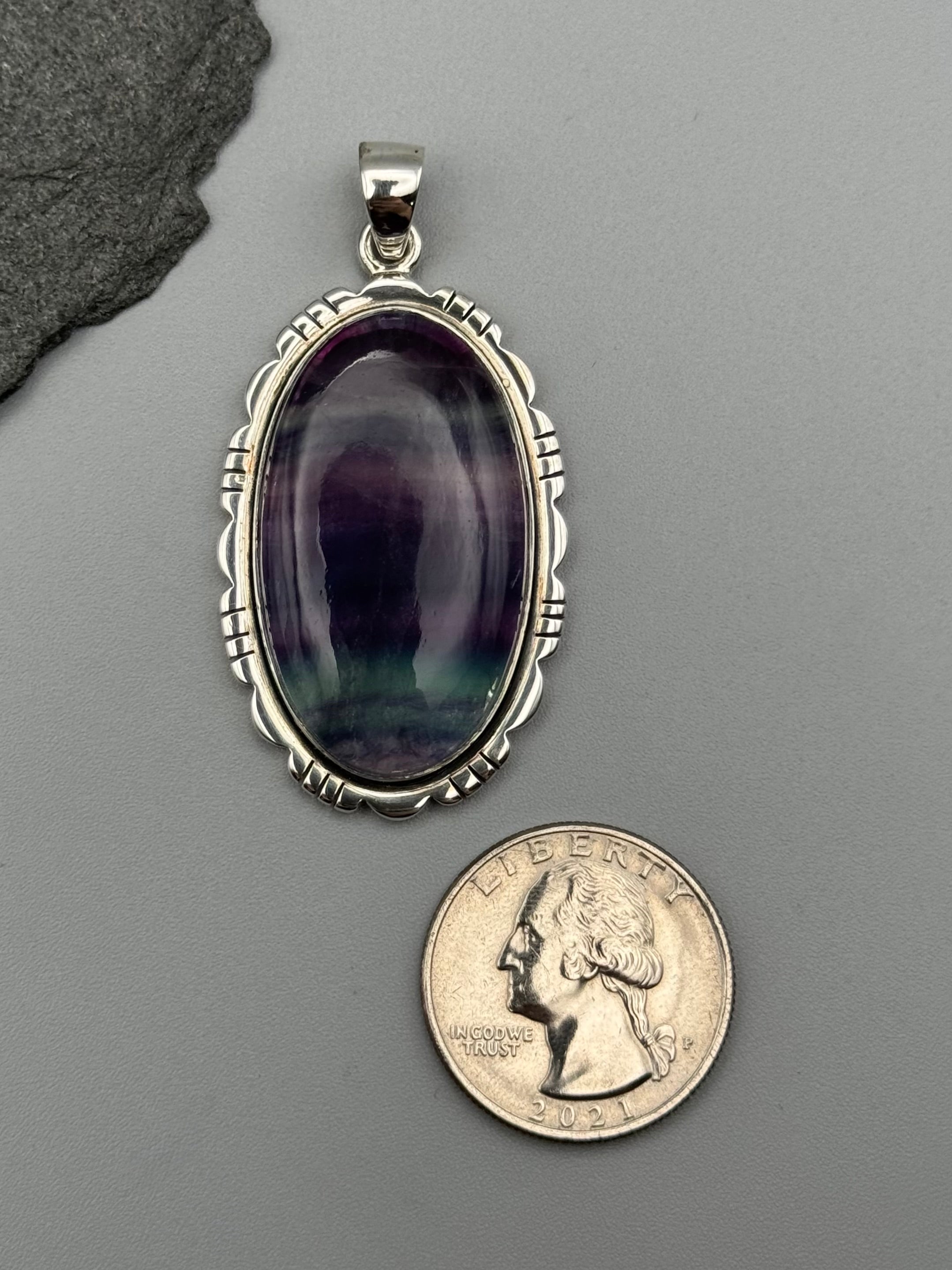 •FLUORITE - OVAL FRAME 3• sterling silver pendant