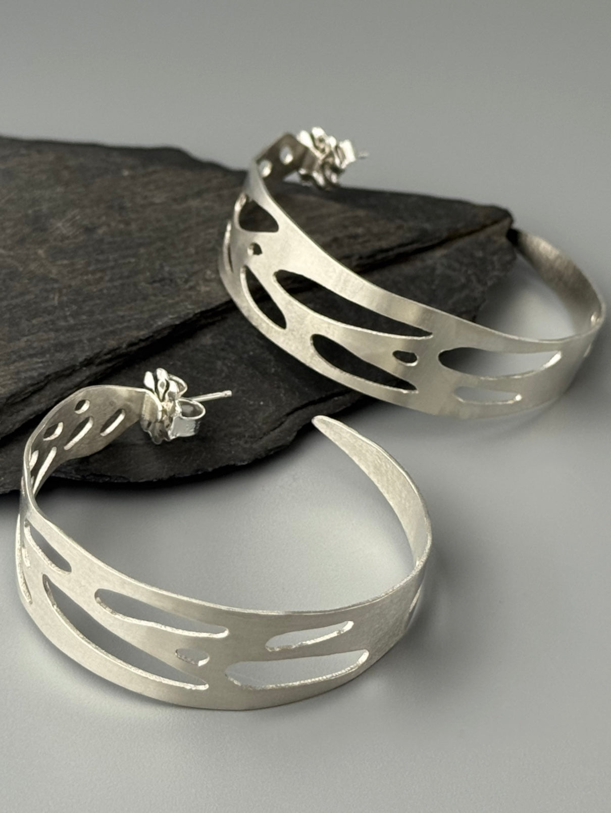 •XL MONSTERA HOOPS• silver post earrings