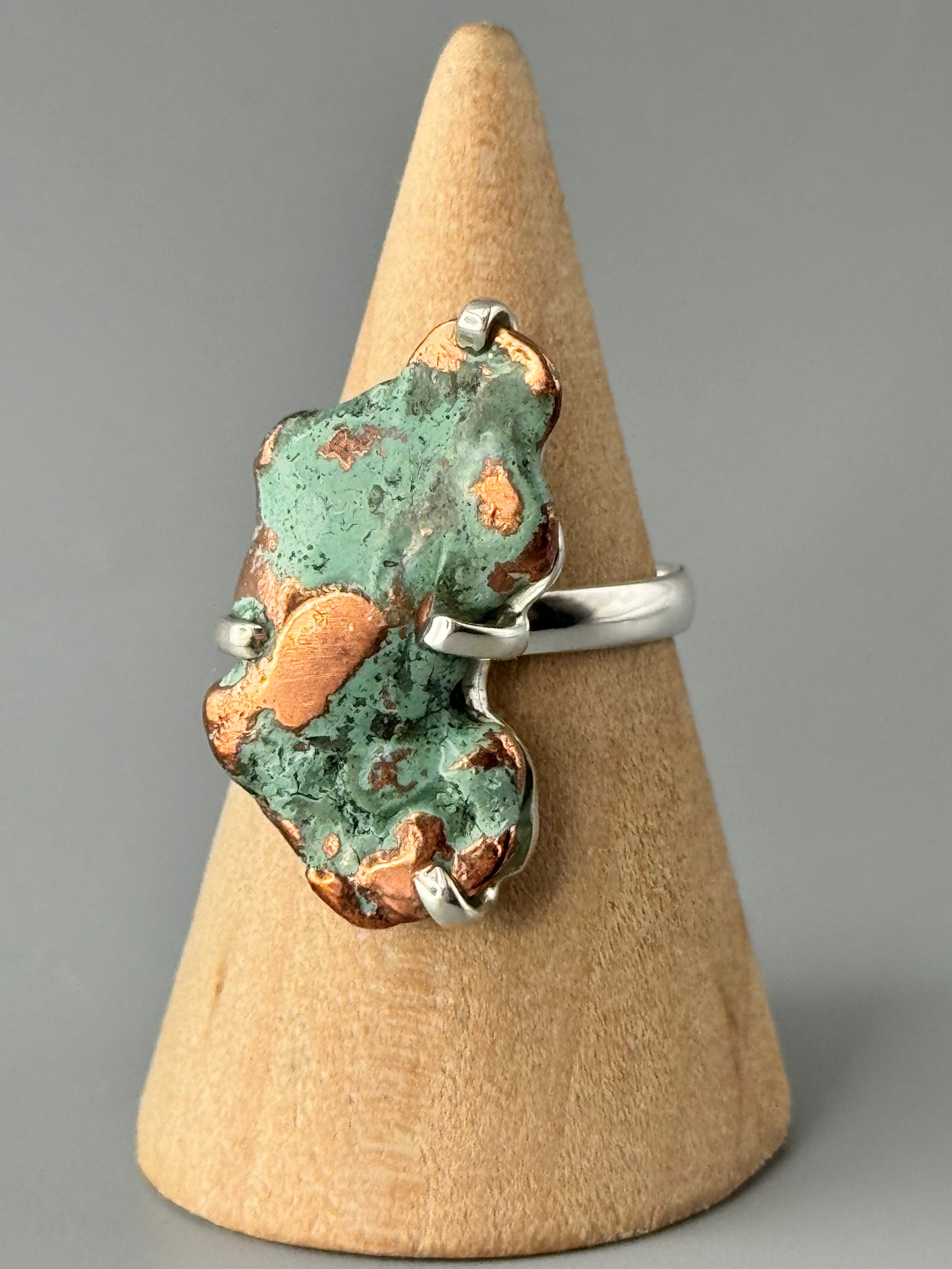 •COPPER SPLASH• prong set silver ring (size 8)